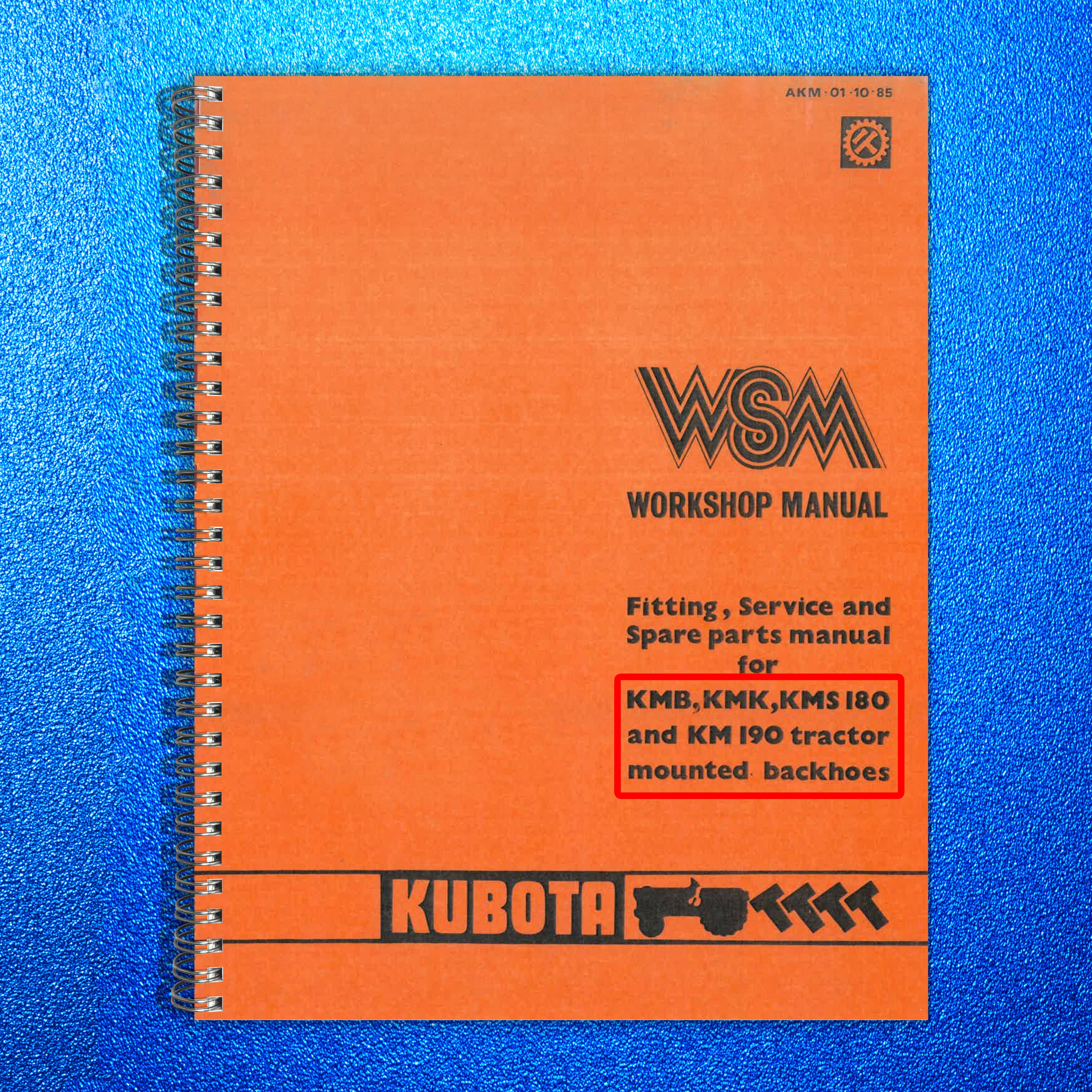 KUBOTA KMB KMK KMS180 KM190 Workshop Service Manual - WIRE BOUND, TOUGH COVERS