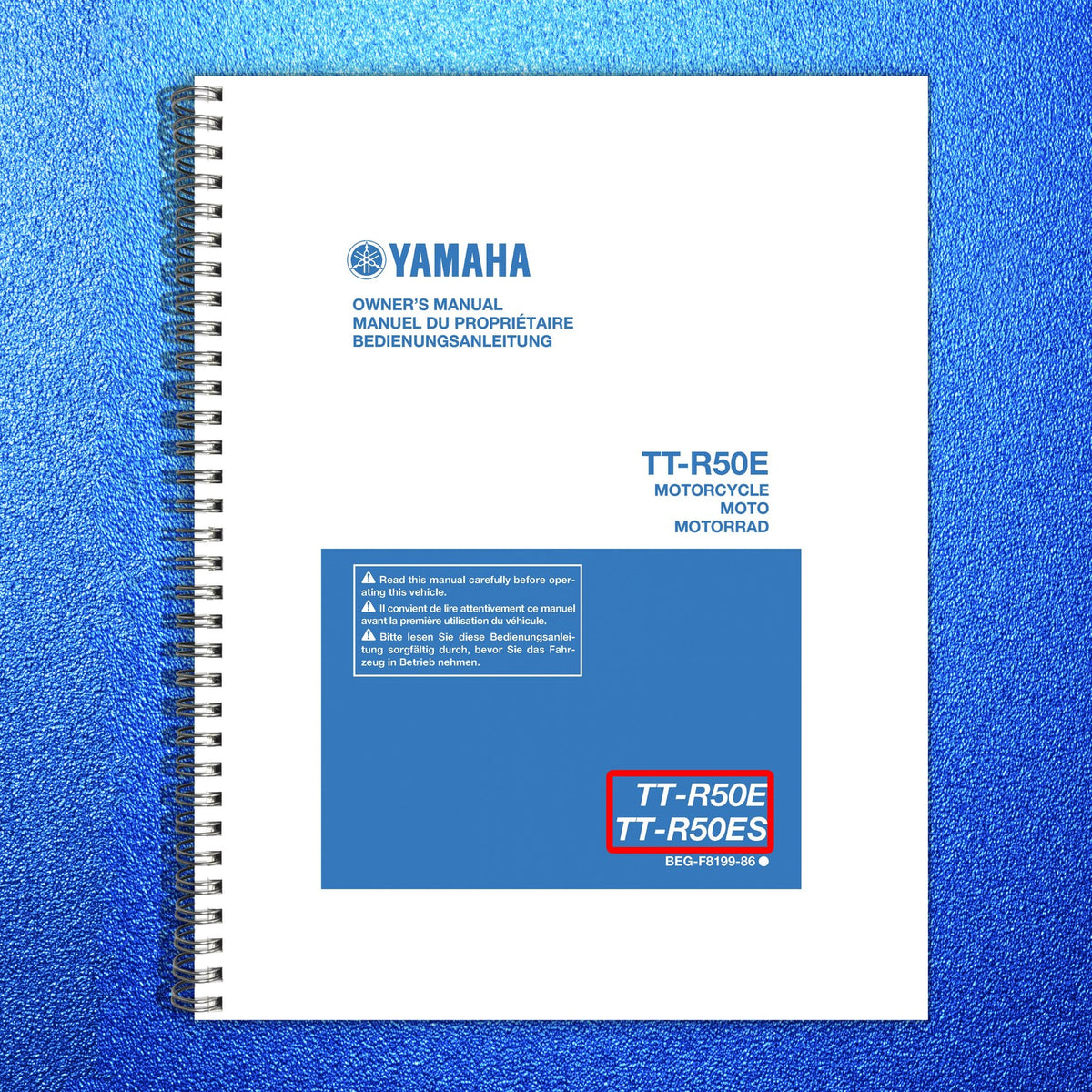 YAMAHA TT-R50E TT-R50ES Motorcycle Owners Manual 2025 - WIRE BOUND - COVERS
