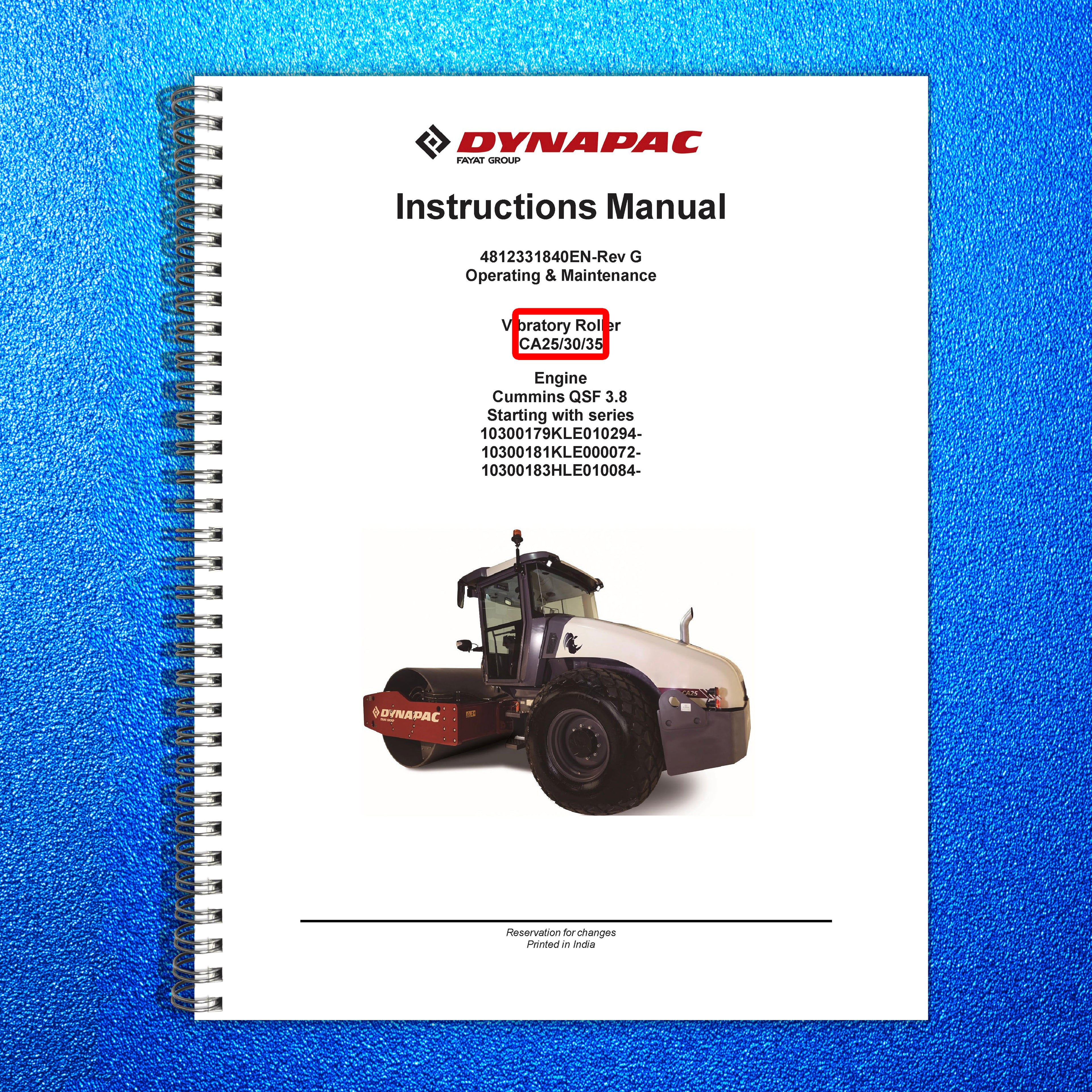 DYNAPAC CA25 CA30 CA35 Vibratory Roller Operating And Maintenance Manual - BOUND