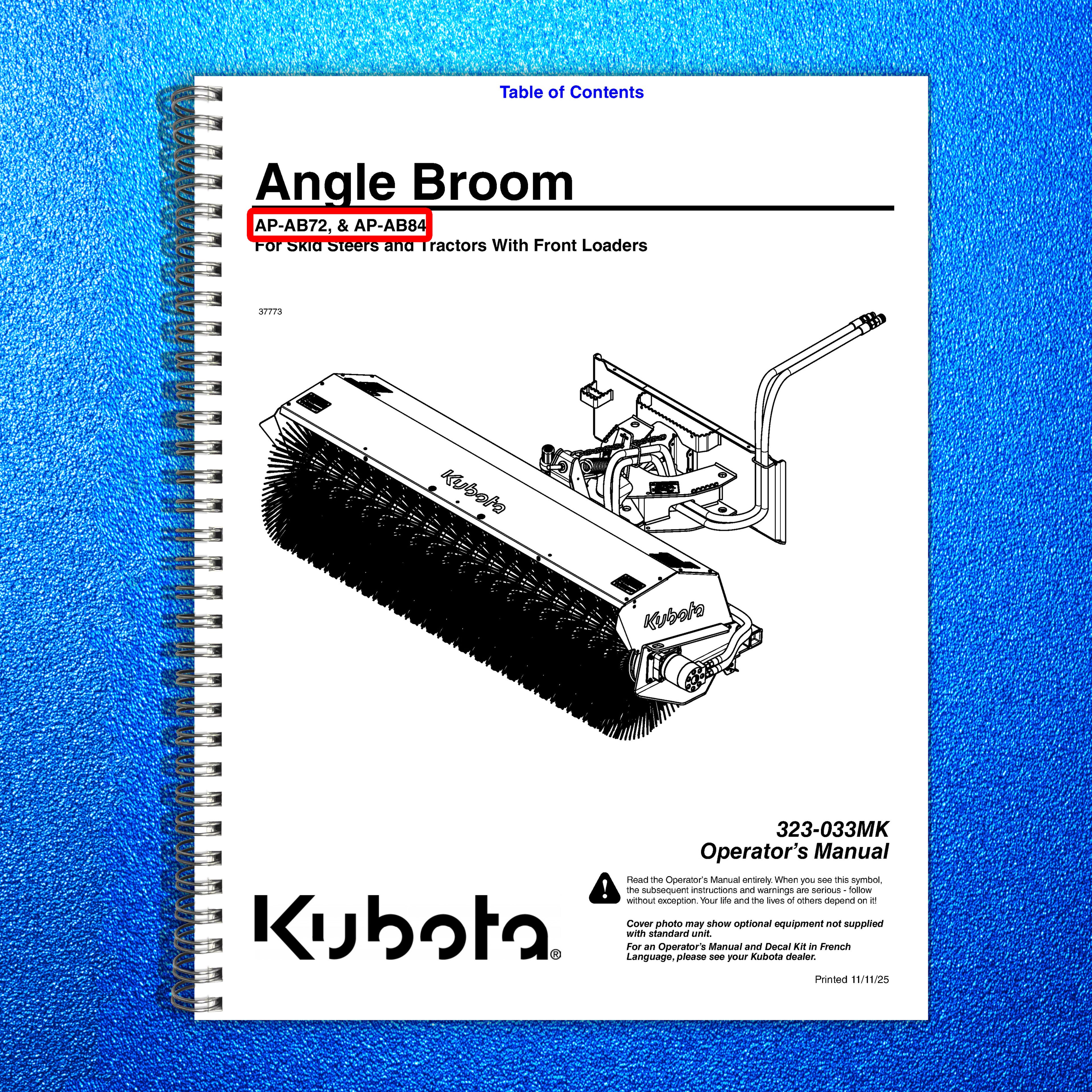 LAND PRIDE AB Series Angle Brooms Operators Manual - WIRE BOUND - TOUGH COVERS