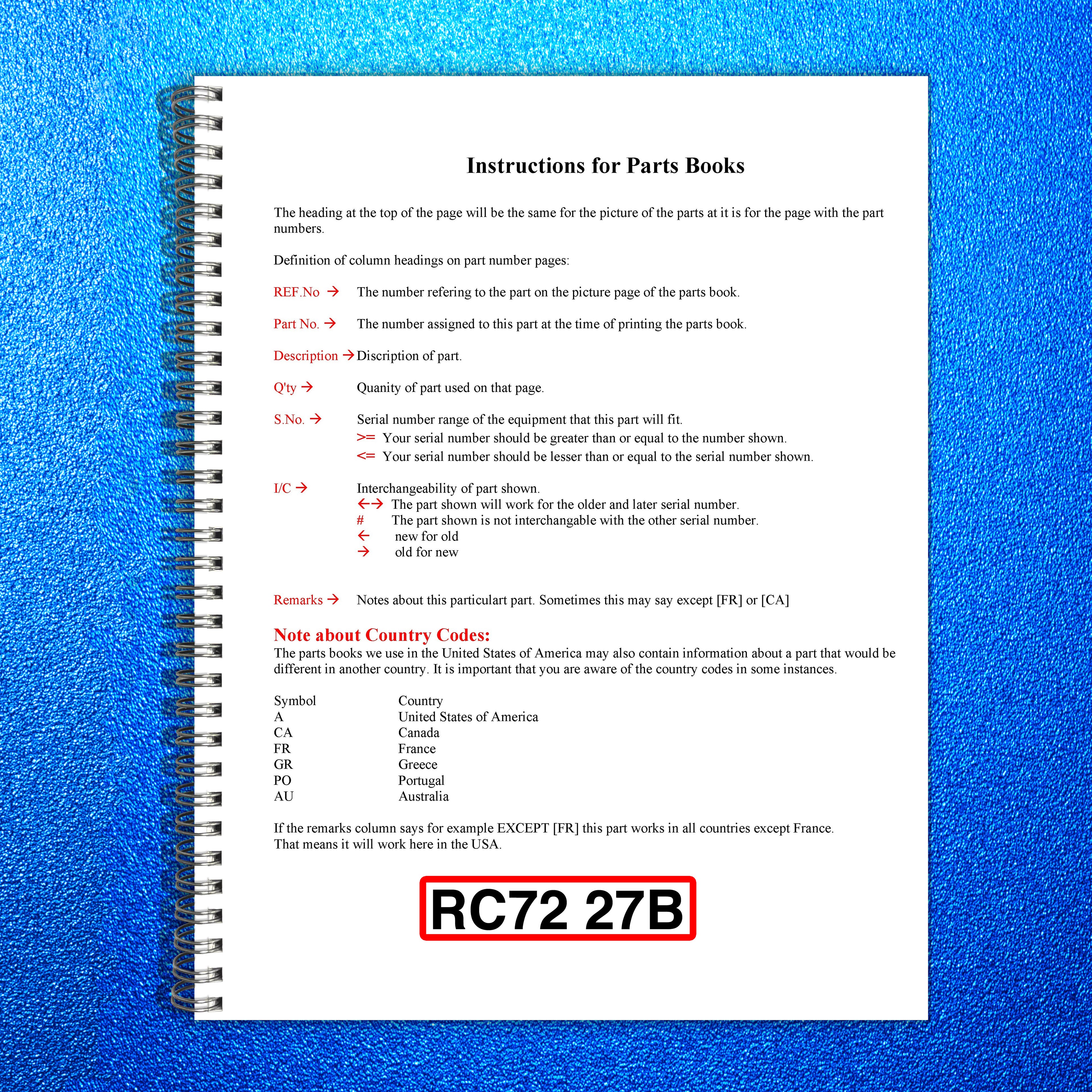 KUBOTA RC72-27B Parts Manual - STEEL WIRE BOUND - PROTECTIVE COVERS