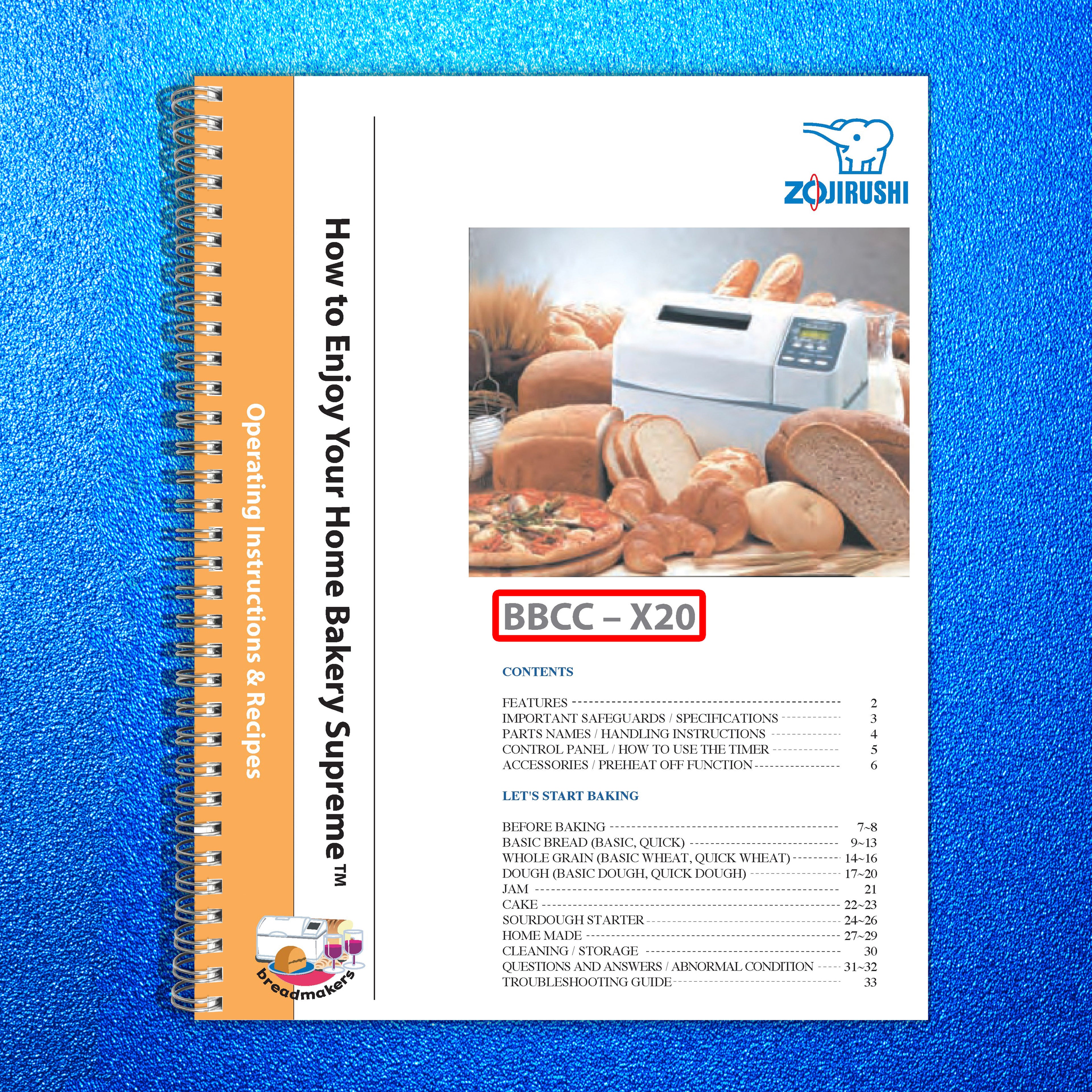 Zojirushi BBCC-X20 Bread Machine Owners Manual User Guide Instruction COLORCOPY