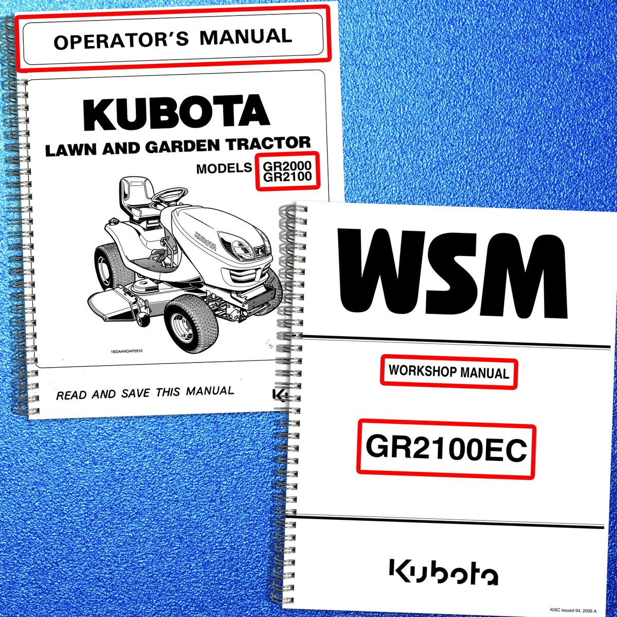 KUBOTA GR2000 GR2100 Service & Operators Manual BUNDLE - WIRE BOUND - COVERS