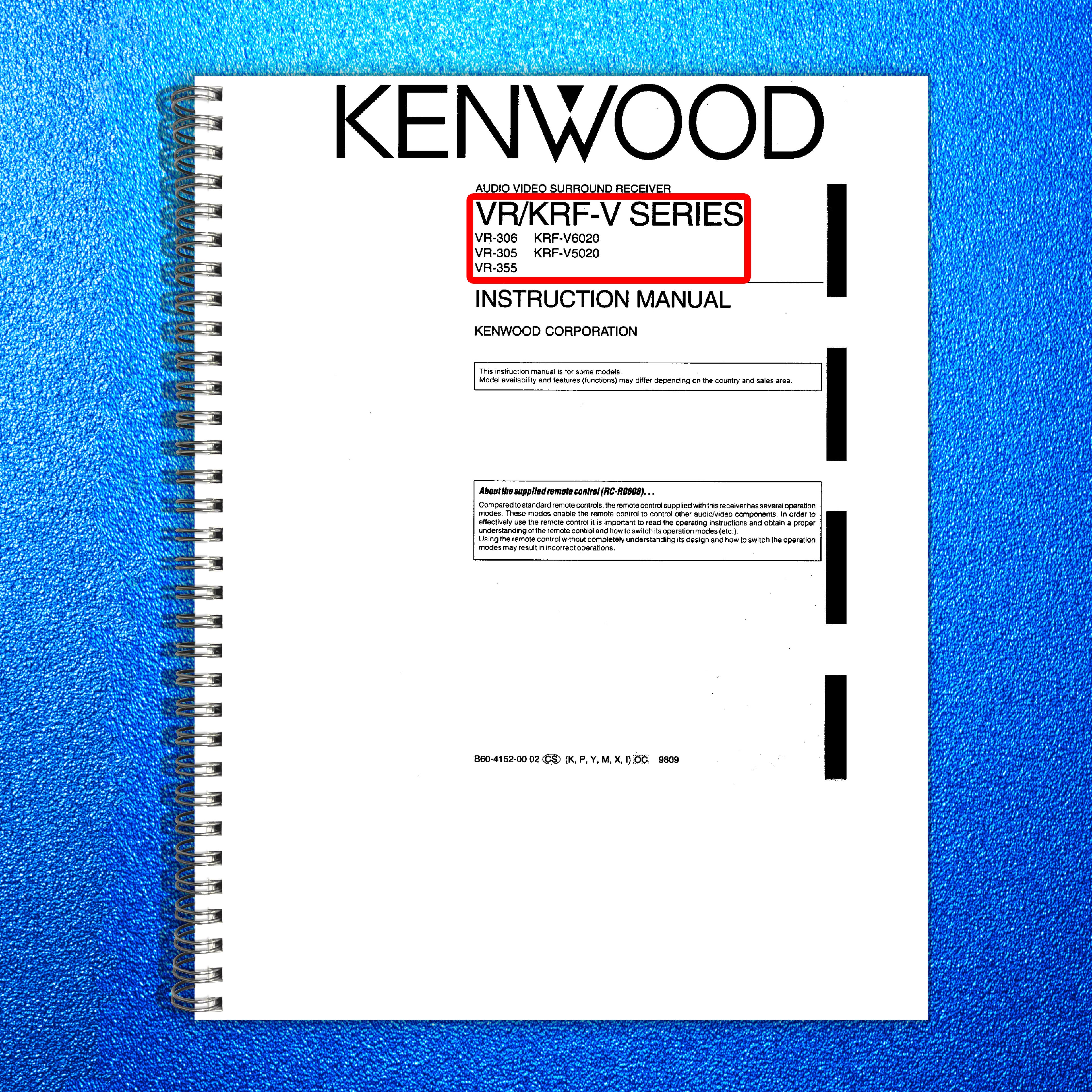 KENWOOD VR-306 305 355 KRF-V6020 5020 Audio Video Instruction Manual - BOUND
