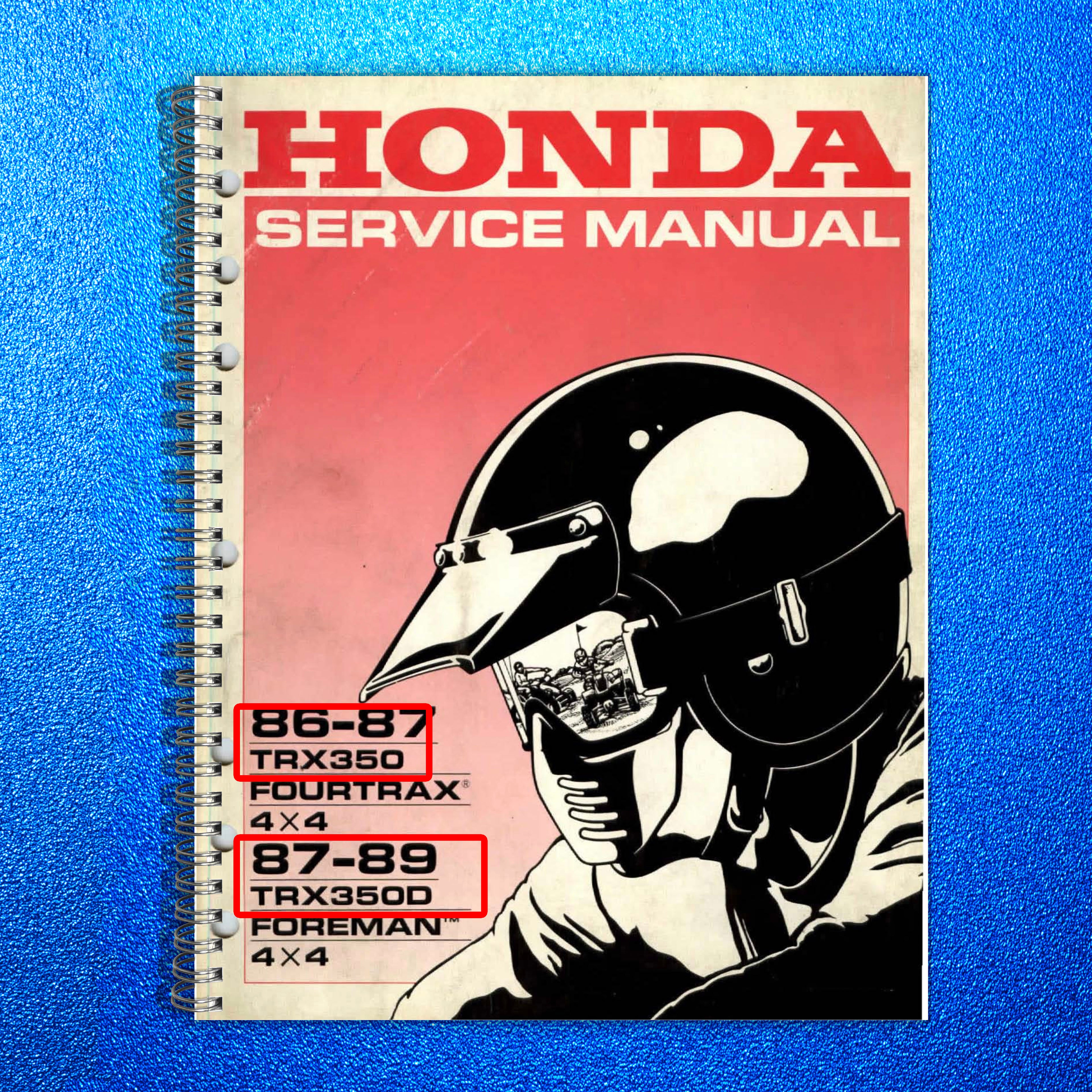 HONDA TRX350 Fourtrax Foreman ATV Service Manual 1985-1989 - WIRE BOUND - COVERS
