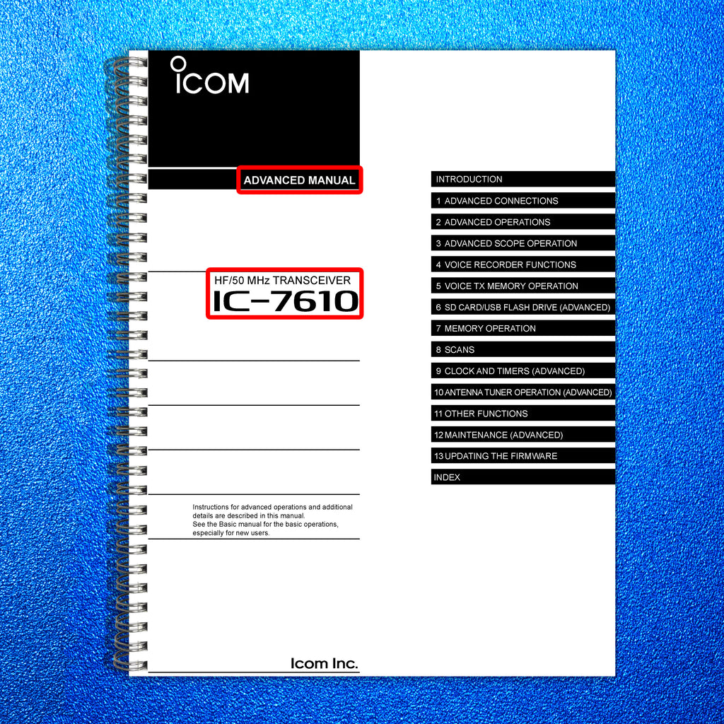 ICOM IC-7610 Transceiver Advanced Manual v. Jun 2024 - COLOR, WIRE BOUND, COVERS