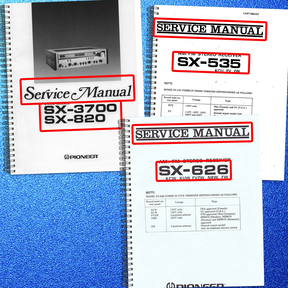 PIONEER SX-3700 SX-820 SX-535 SX-626 Service Manual BUNDLE - WIRE BOUND - COVERS