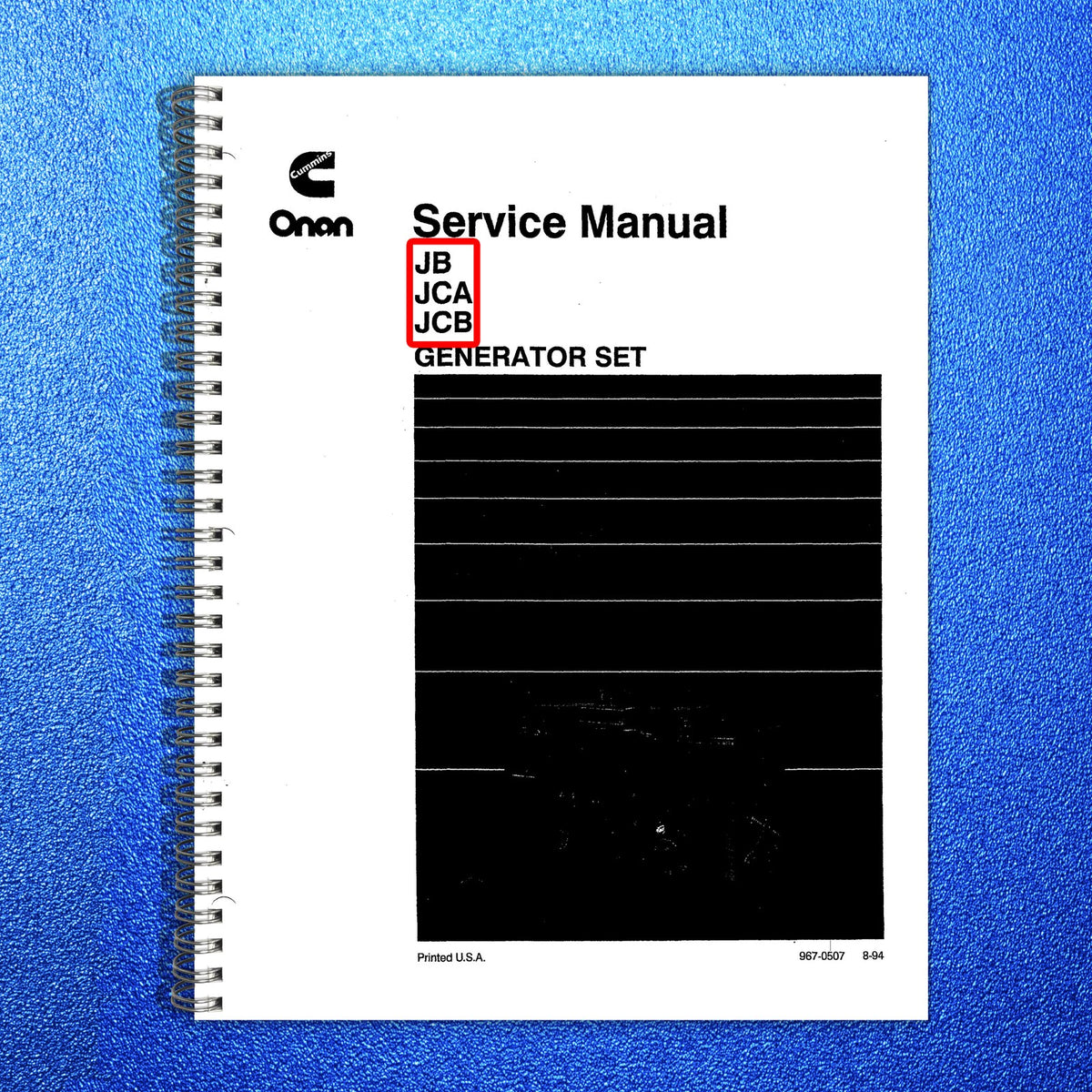 ONAN JB JCA JCB Generator Set Service Manual 1994 - WIRE BOUND - TOUGH COVERS