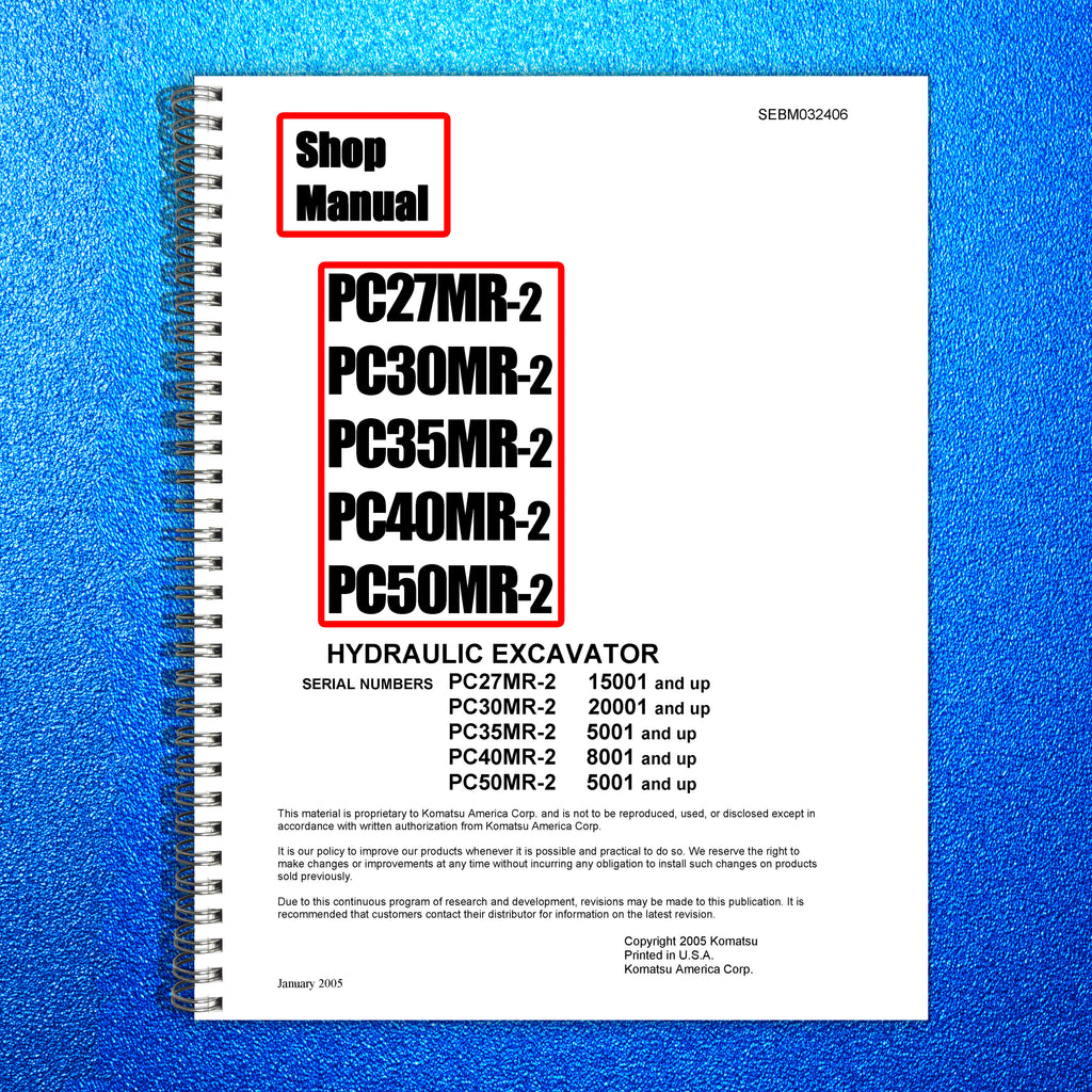 KOMATSU PC27MR-2 PC30MR-2 PC35MR-2 PC40MR-2 PC50MR-2 Workshop Manual, BOUND