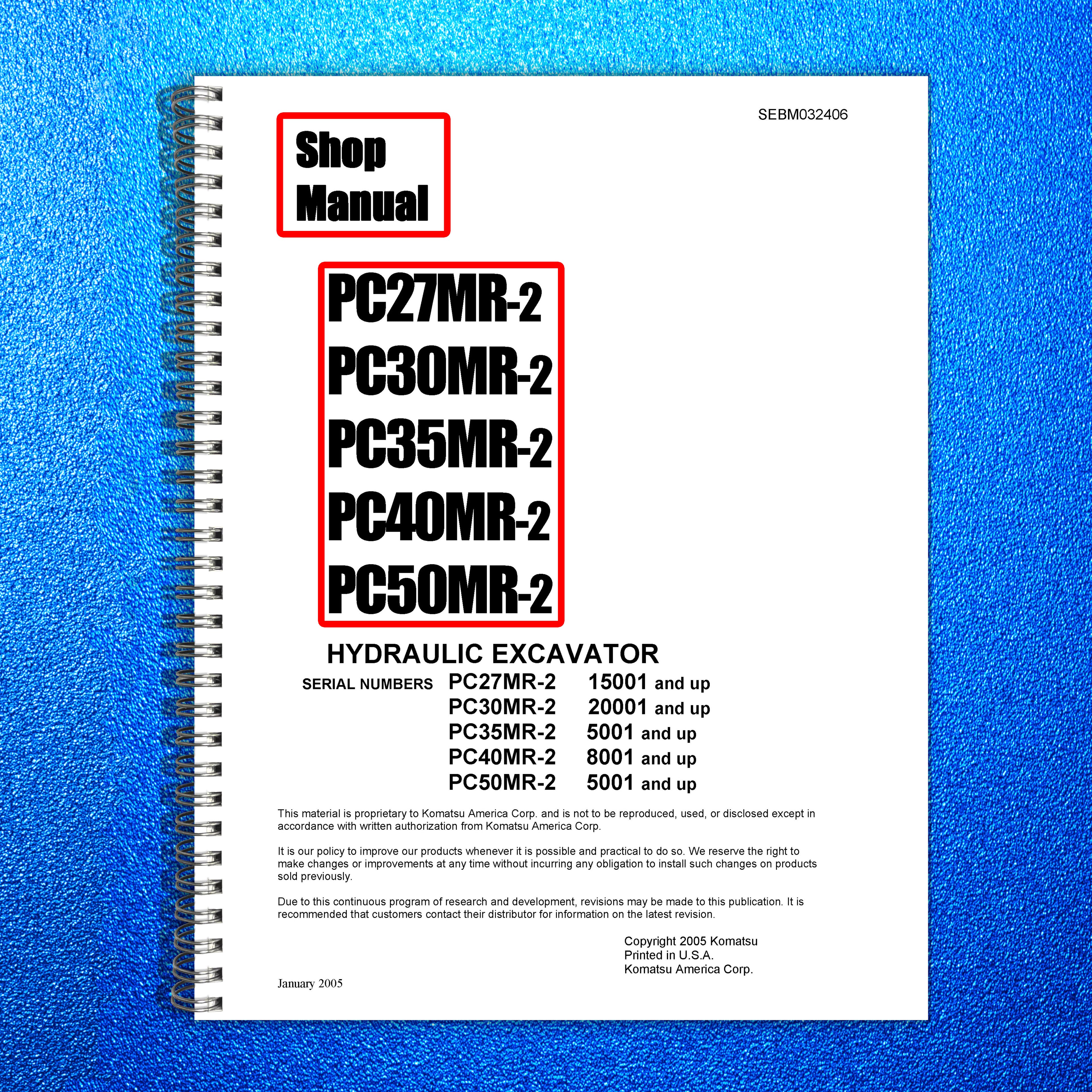 KOMATSU PC27MR-2 PC30MR-2 PC35MR-2 PC40MR-2 PC50MR-2 Workshop Manual, BOUND