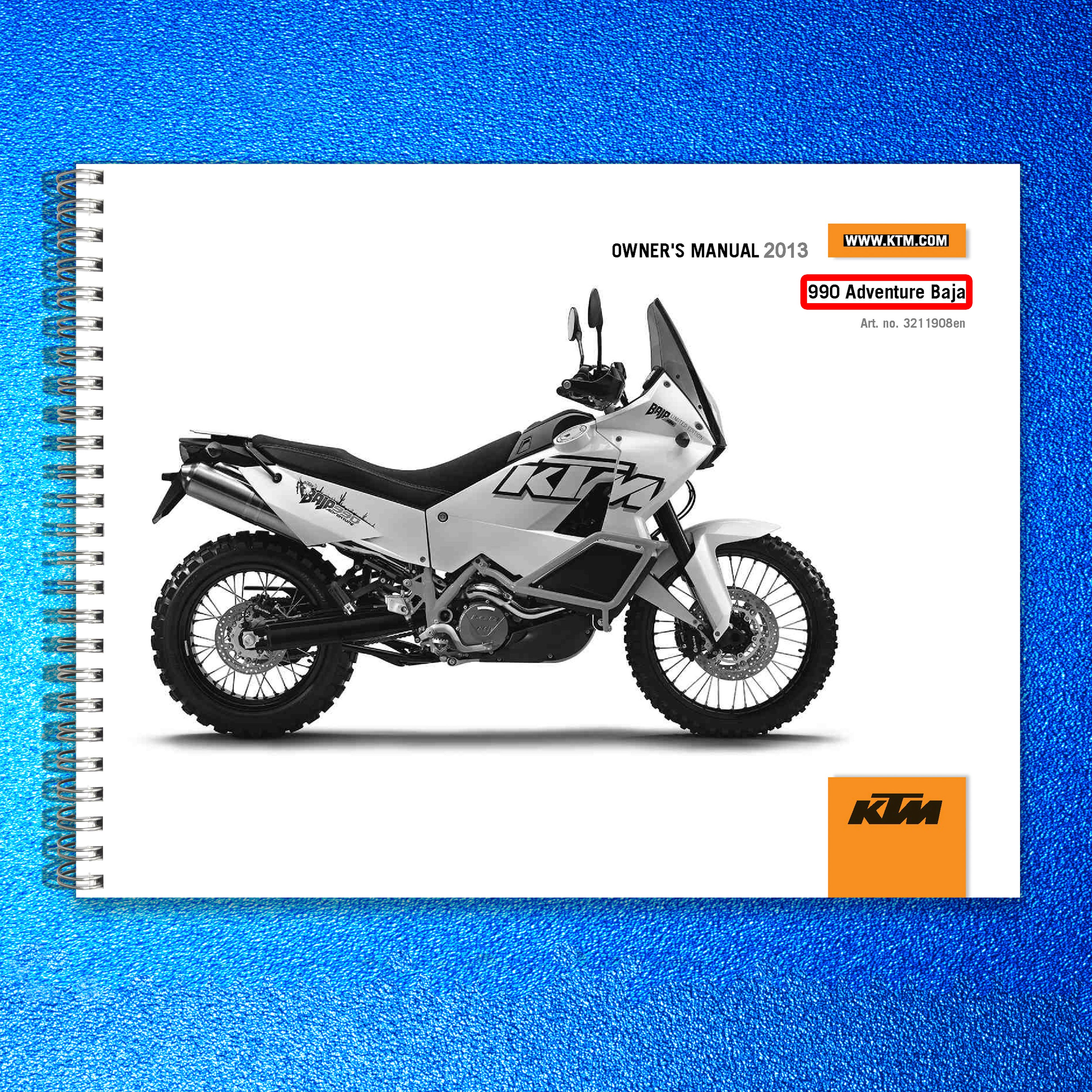 KTM 990 Adventure Baja Owners Manual 2013 - STEEL WIRE BOUND - PROTECTIVE COVERS