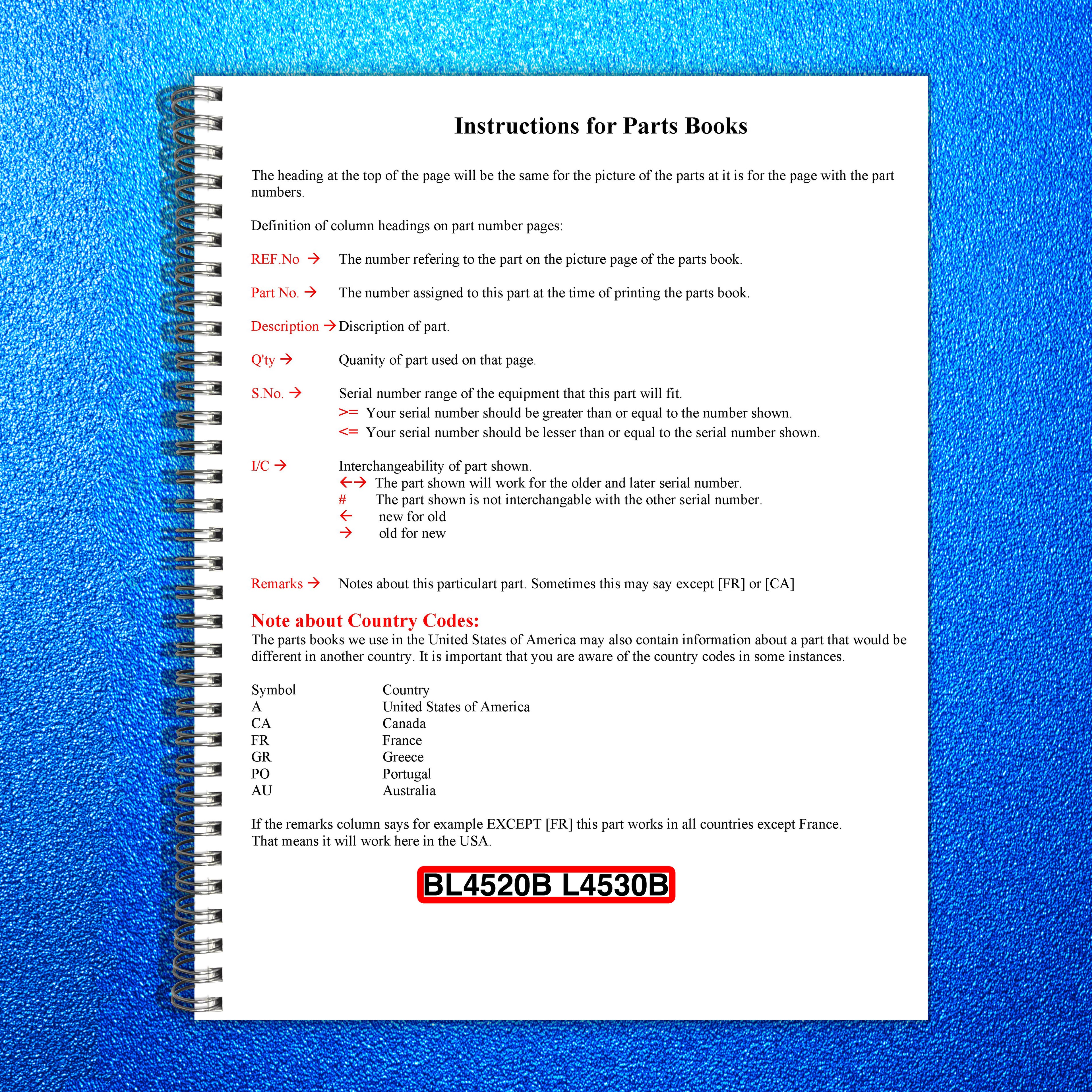 WOODS BL4520B L4530B Backhoe Illustrated Parts List Manual - WIRE BOUND - COVERS