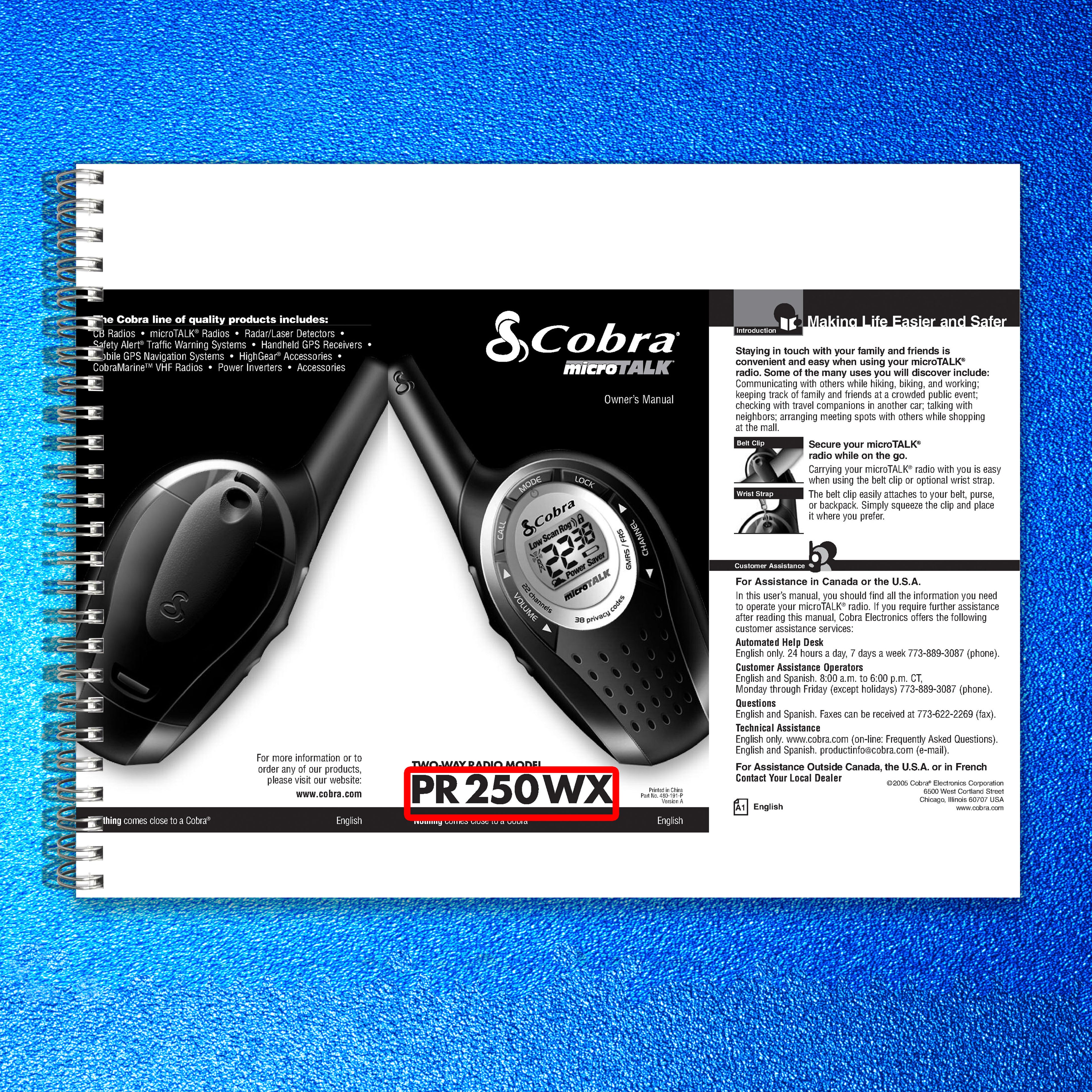 COBRA PR250WX microTALK Two-Way Radio Owners Manual - WIRE BOUND - TOUGH COVERS