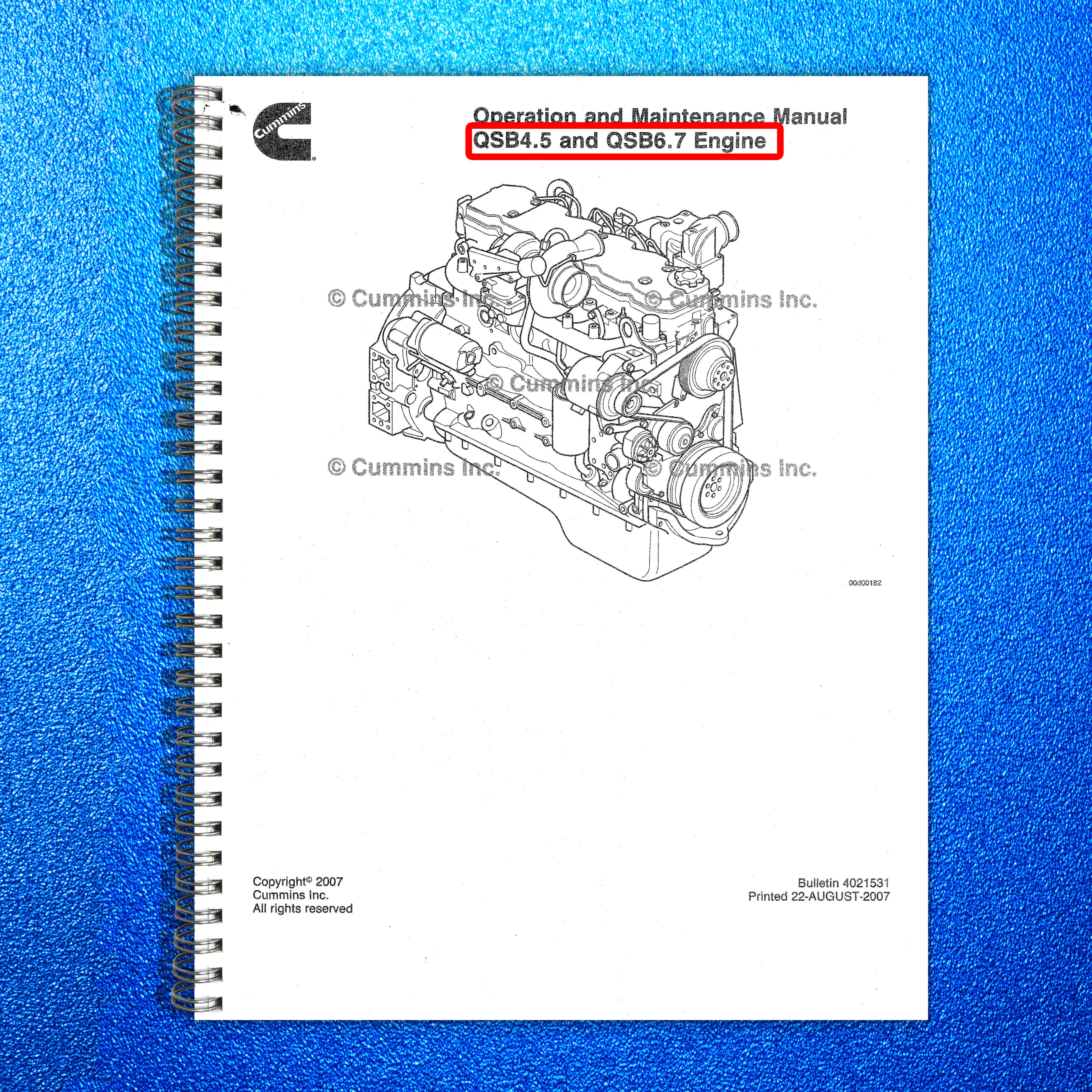 CUMMINS QSB67 Engine Service Manual - STEEL WIRE BOUND - PROTECTIVE COVERS