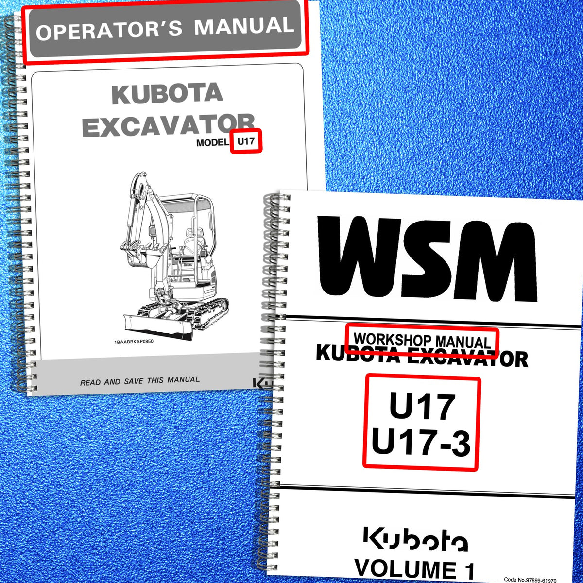 KUBOTA U17 U17-3 EXCAVATOR OPERATORS & SERVICE MANUAL BUNDLE - WIRE BOUND