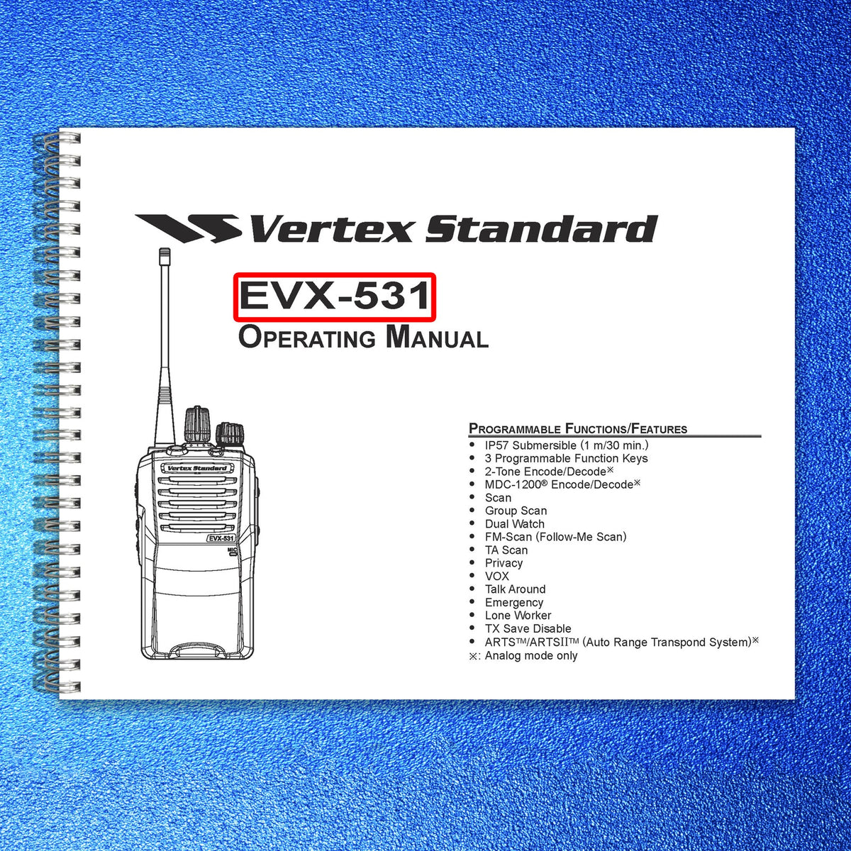 VERTEX STANDARD EVX-531 Two-Way Radio Operating Manual - WIRE BOUND - COVERS