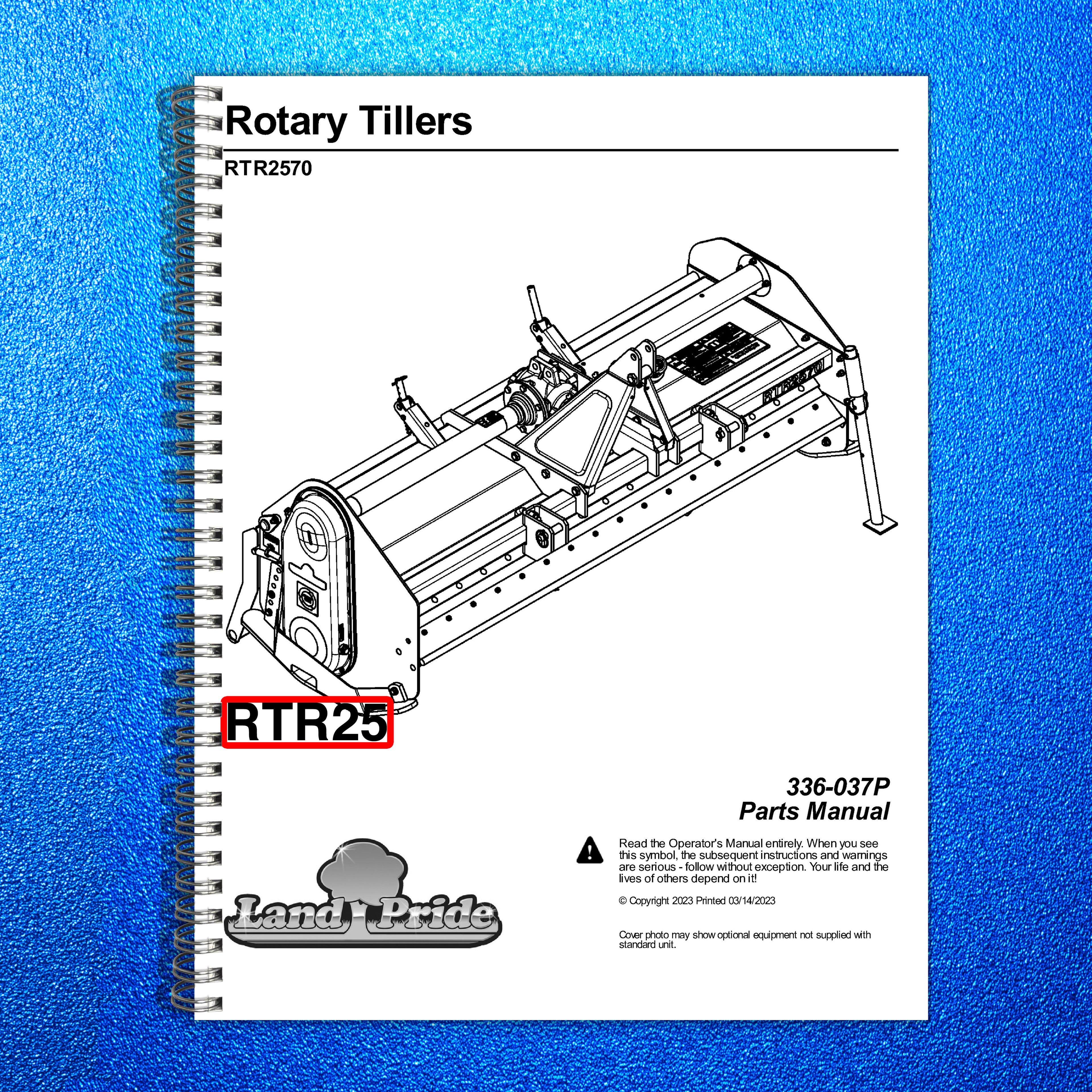 LAND PRIDE RTR25 Series Reverse Rotation Rotary Tillers Parts Manual 2023