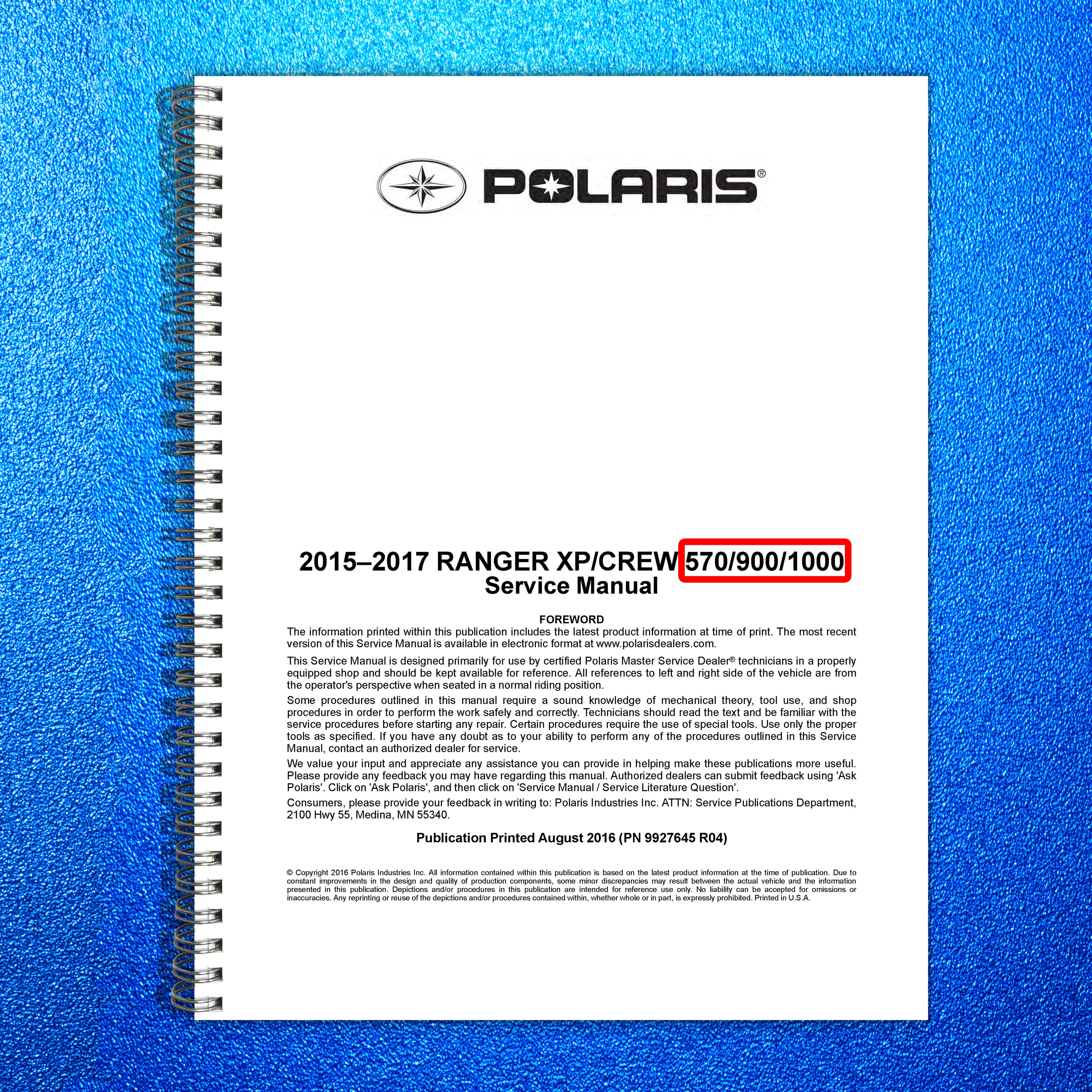 POLARIS Ranger XP Crew 570 900 1000 Service Manual 2015-2017, FOLDOUTS