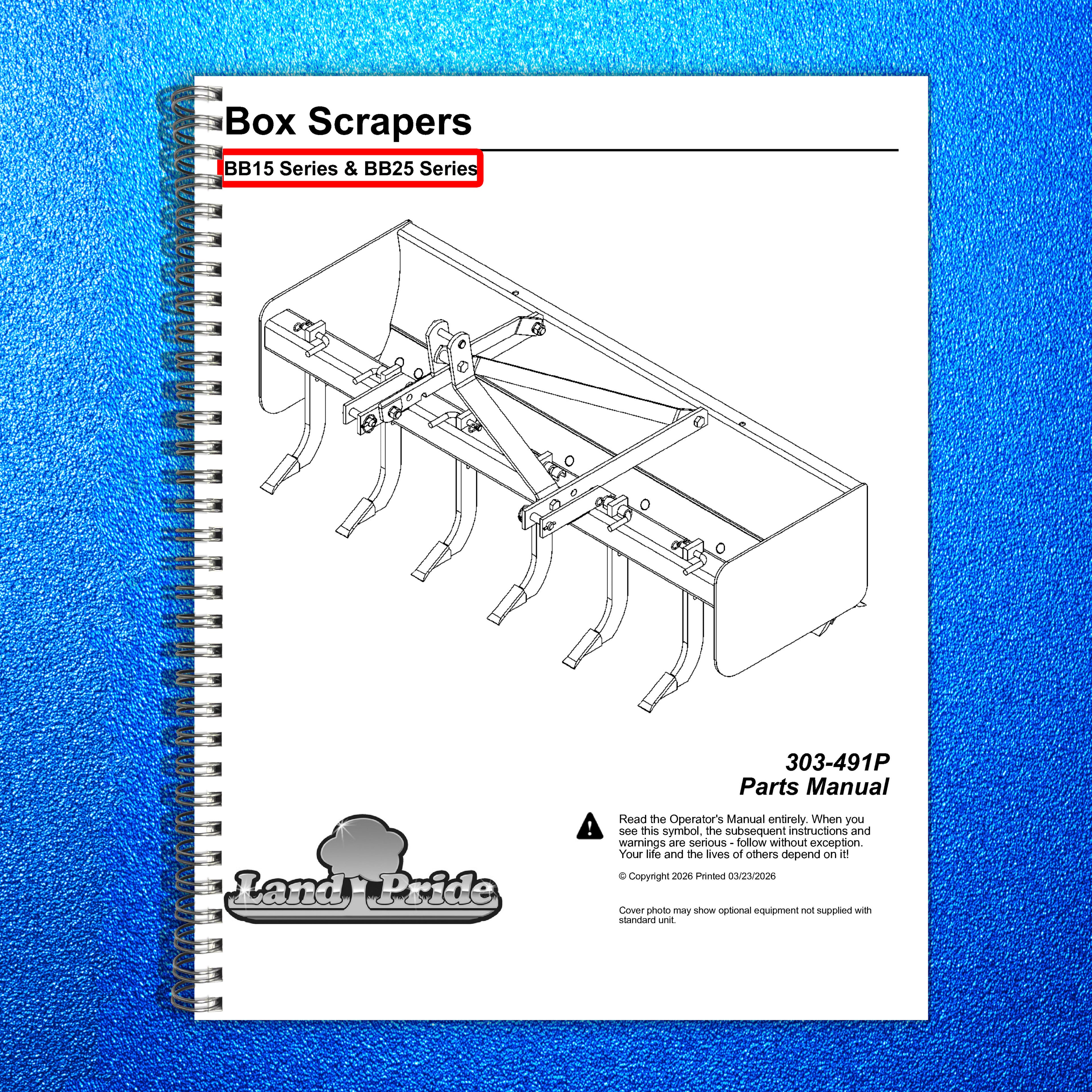 LAND PRIDE BB15 Series Box Scrapers Parts Manual 2026 - WIRE BOUND - COVERS