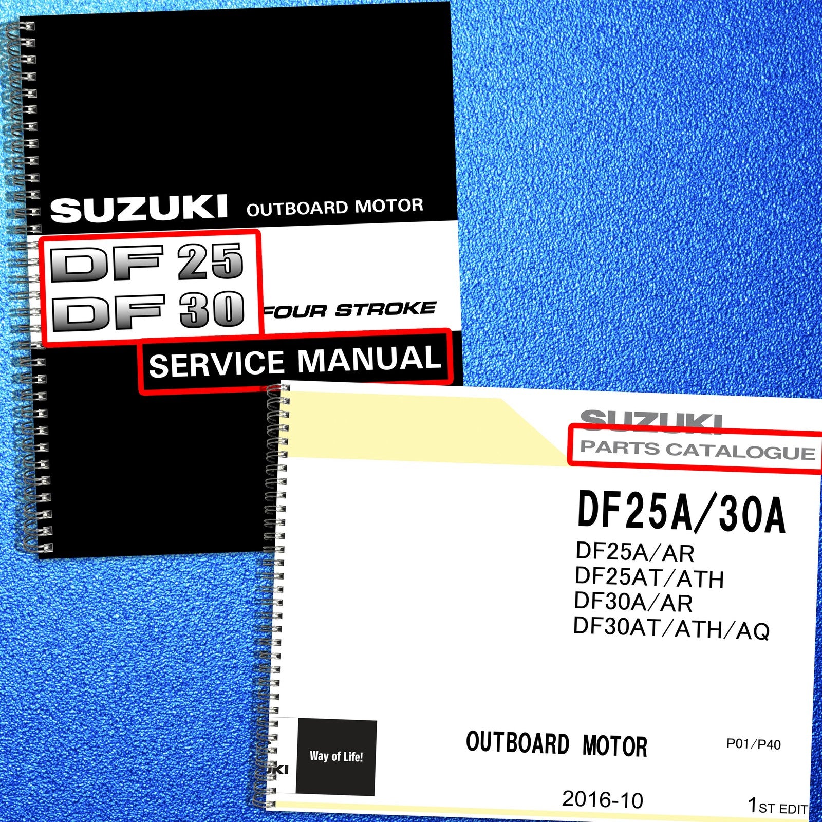 SUZUKI DF25 DF30 DF25A DF30A Outboard Service & Parts Manual BUNDLE - WIRE BOUND