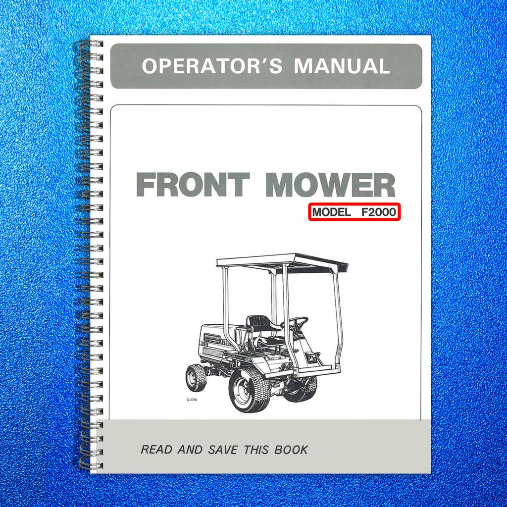 KUBOTA F2000 FRONT MOWER OPERATORS MANUAL - STEEL WIRE BOUND - PROTECTIVE COVERS