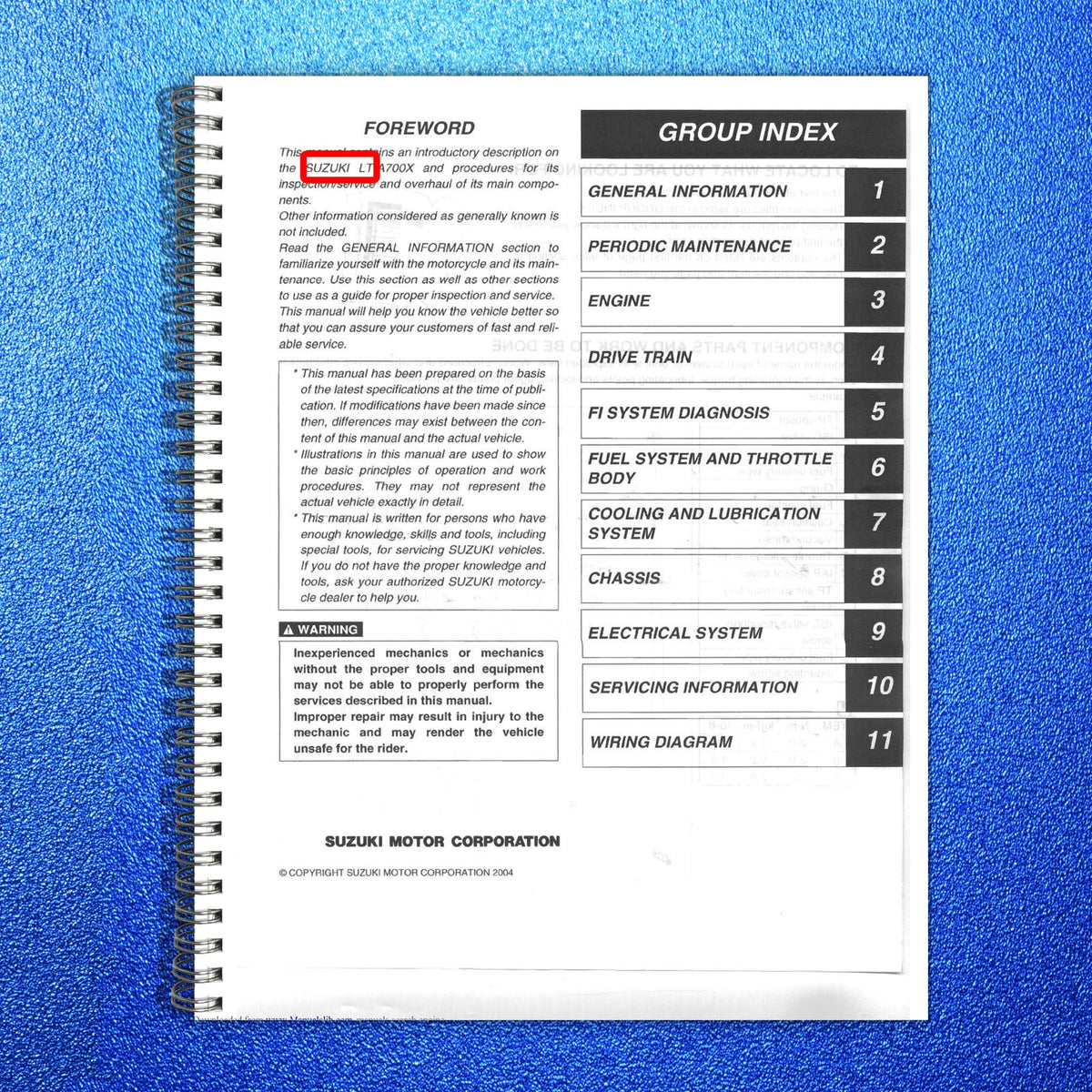 SUZUKI LT-A700X ATV Service Manual 2004 - STEEL WIRE BOUND - PROTECTIVE COVERS