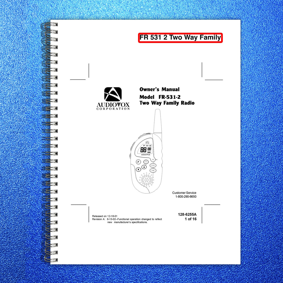AUDIOVOX FR-531-2 Two Way Family Radio Owners Manual - WIRE BOUND - TOUGH COVERS