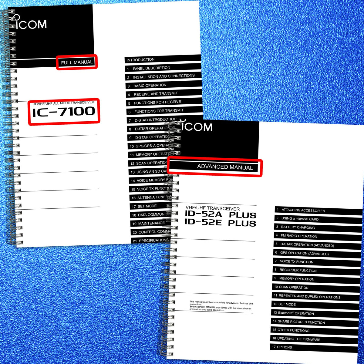ICOM IC-7100 ID-52A Plus ID-52E Plus Full & Advanced Manual BUNDLE - WIRE BOUND