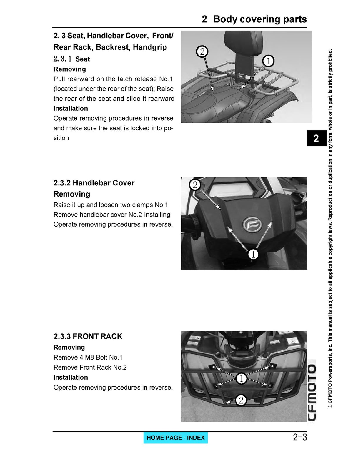 CFMOTO CForce 400 CF400AU Service Manual 2021 - STEEL WIRE BOUND - TOUGH COVERS