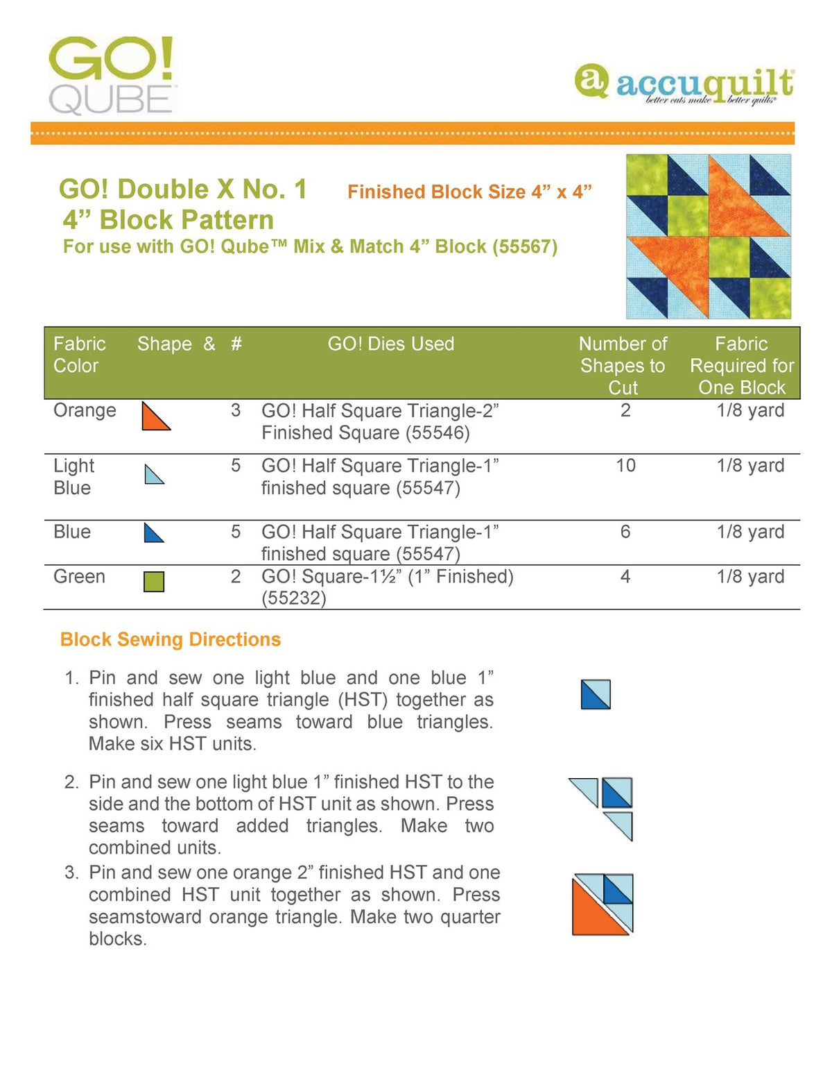 AccuQuilt Go! Qube Manual 4" 3-in-1: BLOCK, CORNERS & ANGLES, 432 PG  Wire Bound