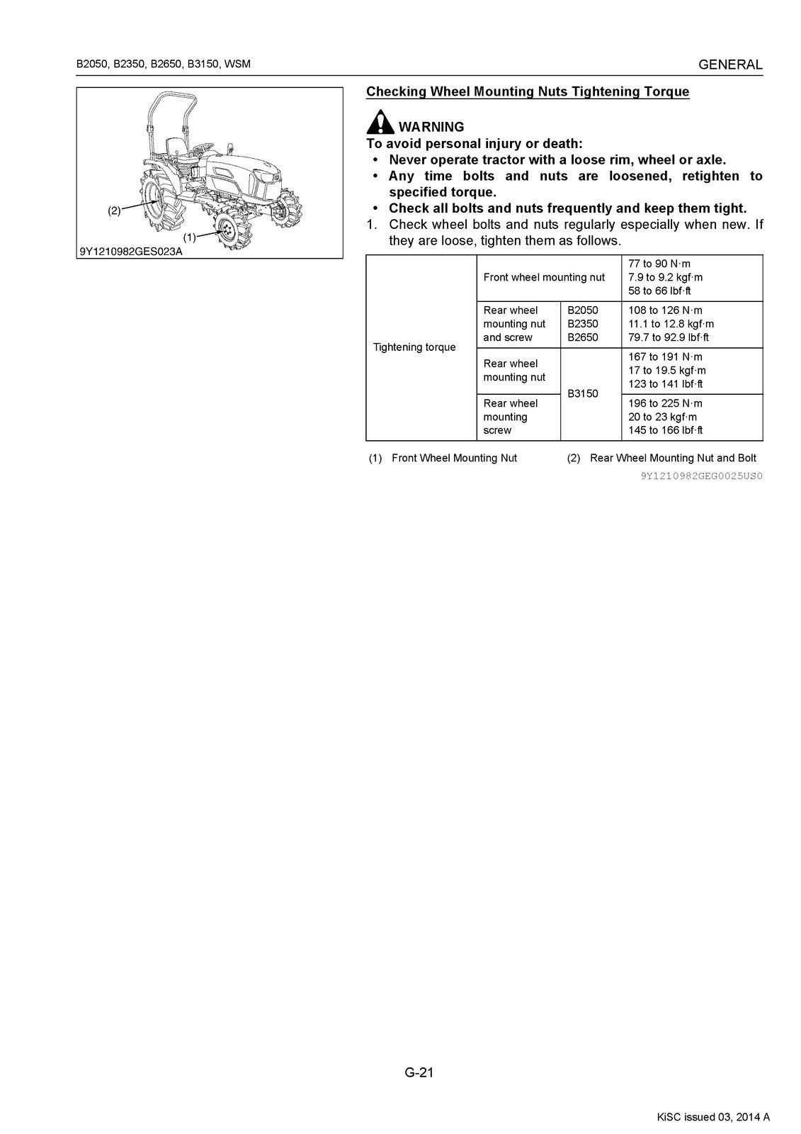 KUBOTA B2050 B2350 B2650 B3150 WORKSHOP MANUAL - BOUND - COVERS - XL FOLDOUTS