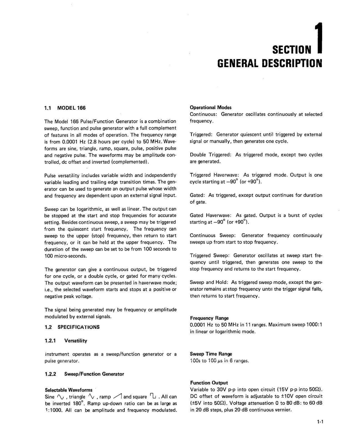 WAVETEK Model 166 Function Generator Instruction Manual - BOUND,COVERS, FOLDOUTS
