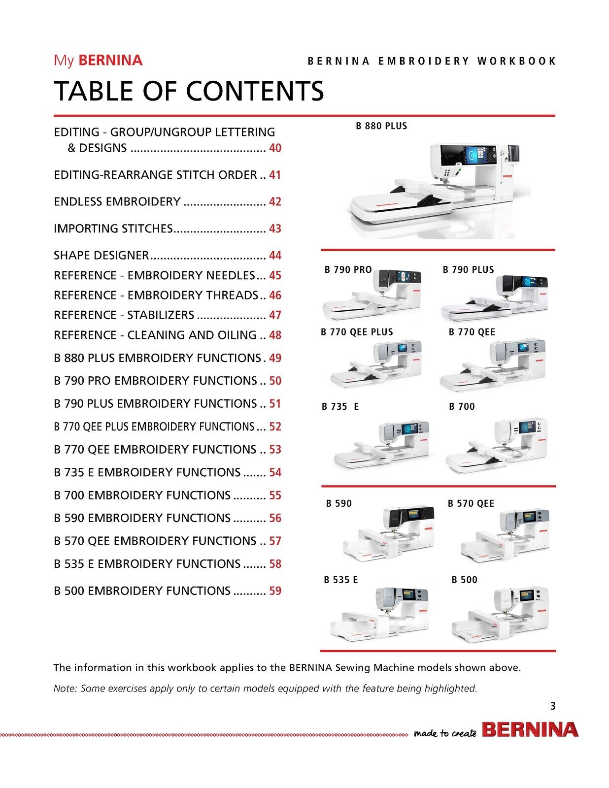 BERNINA Mastery Workbook Set Embroidery, Sewing, Presser Feet 880 790 770 500...