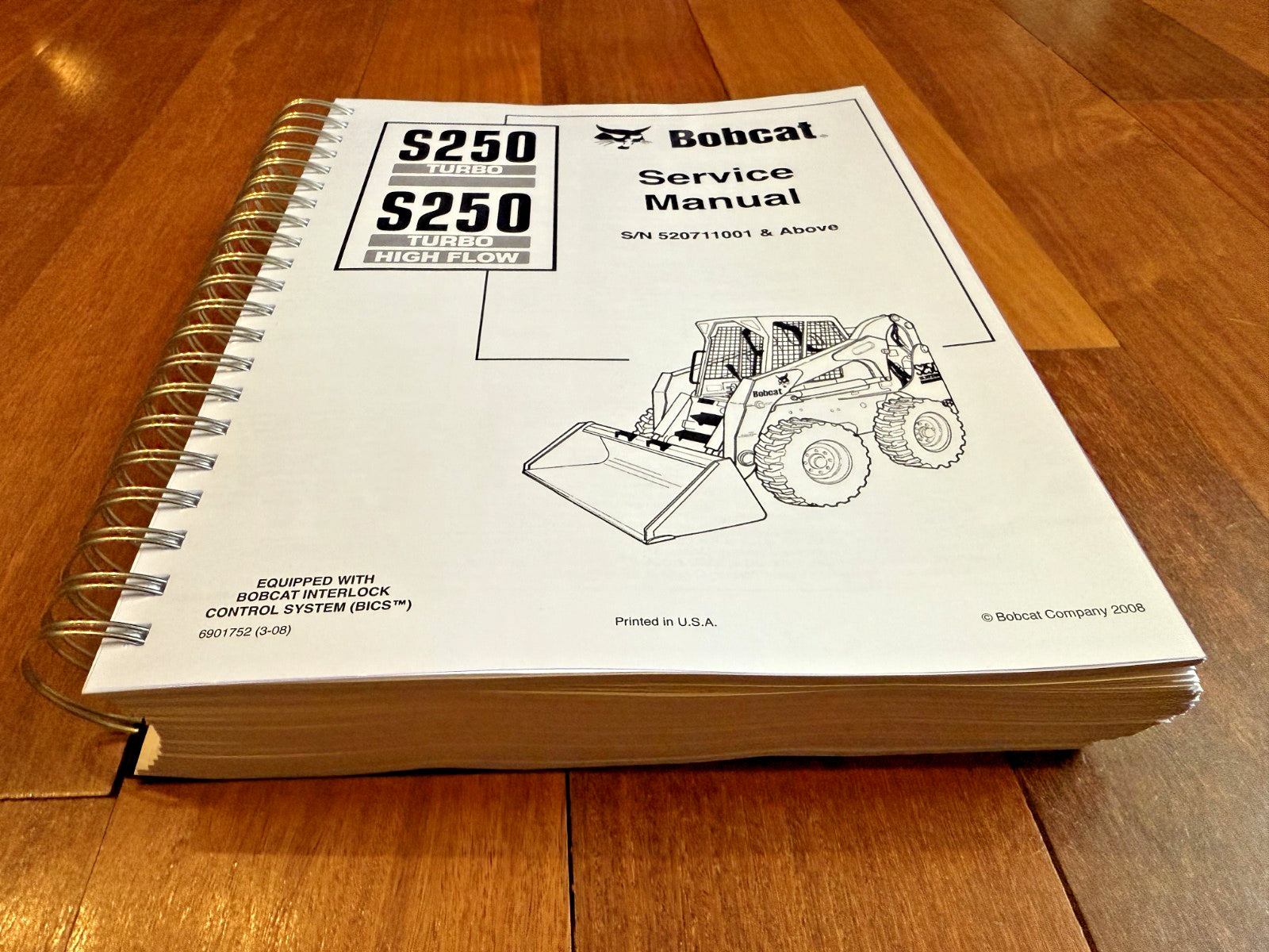 BOBCAT S250 TURBO HIGH FLOW SERVICE MANUAL - BOUND - TOUGH COVERS - XL FOLDOUTS