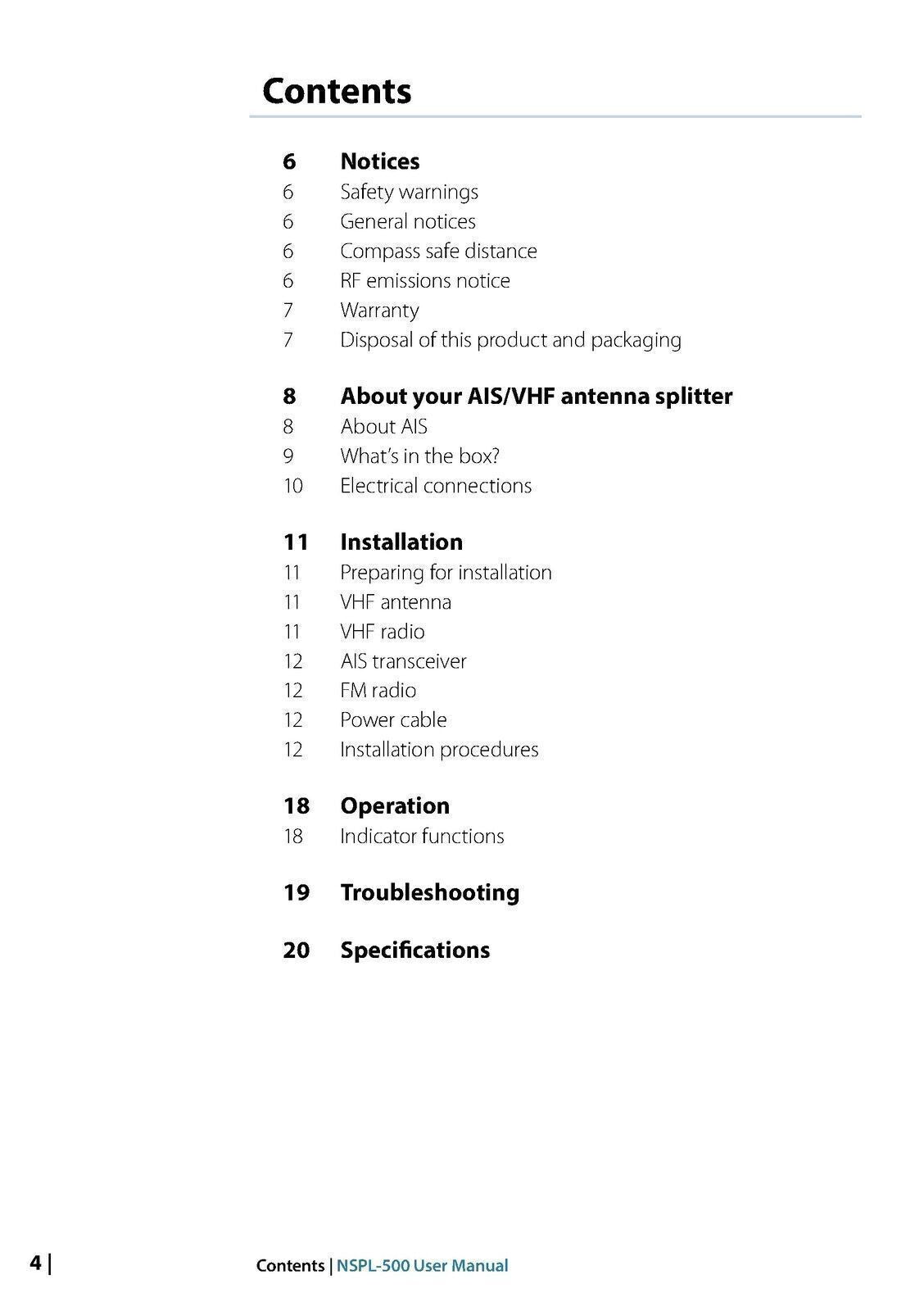 LOWRANCE NSPL-500 AIS/VHF Antenna Splitter User Manual - TOUGH WIRE BINDING
