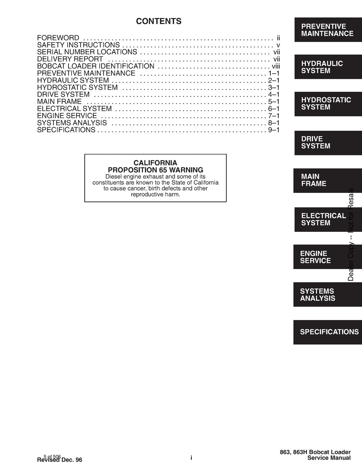 BOBCAT 863 & 863 HIGH FLOW SERVICE MANUAL - WIRE BOUND - COVERS - HUGE FOLDOUTS!