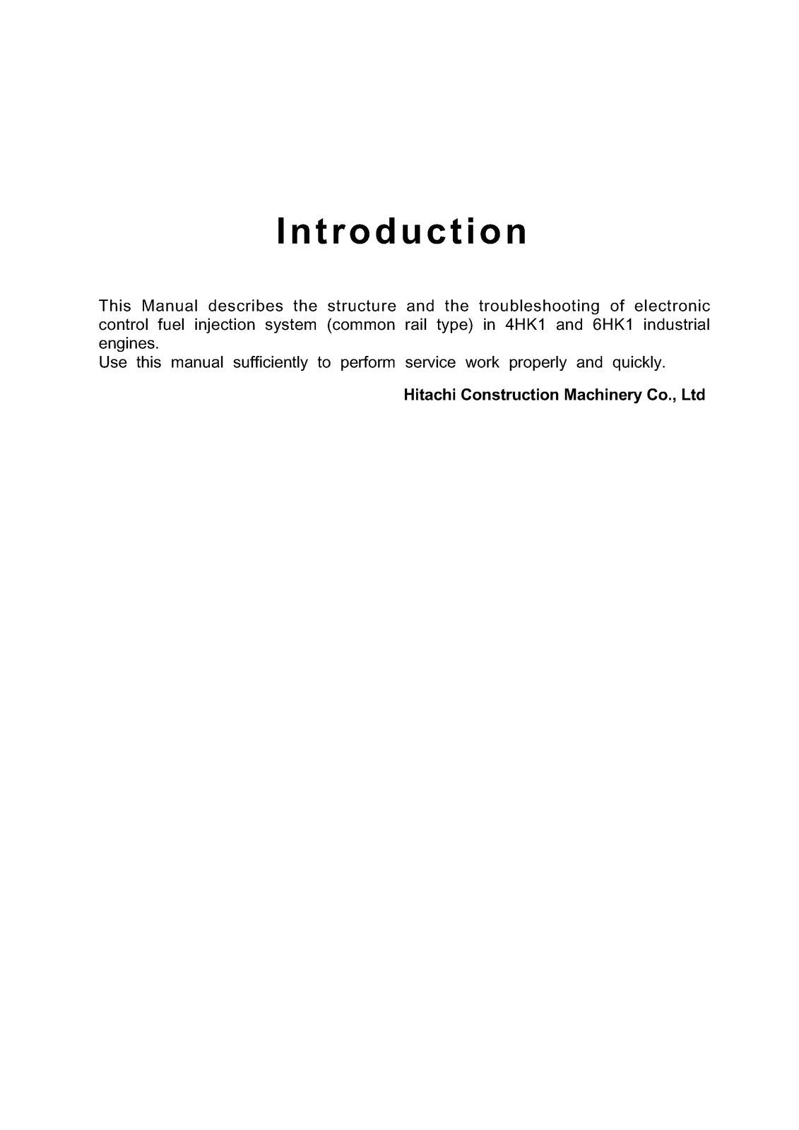 HITACHI 4HK1 6HK1 Fuel Injection System Service Manual - WIRE BOUND - COVERS
