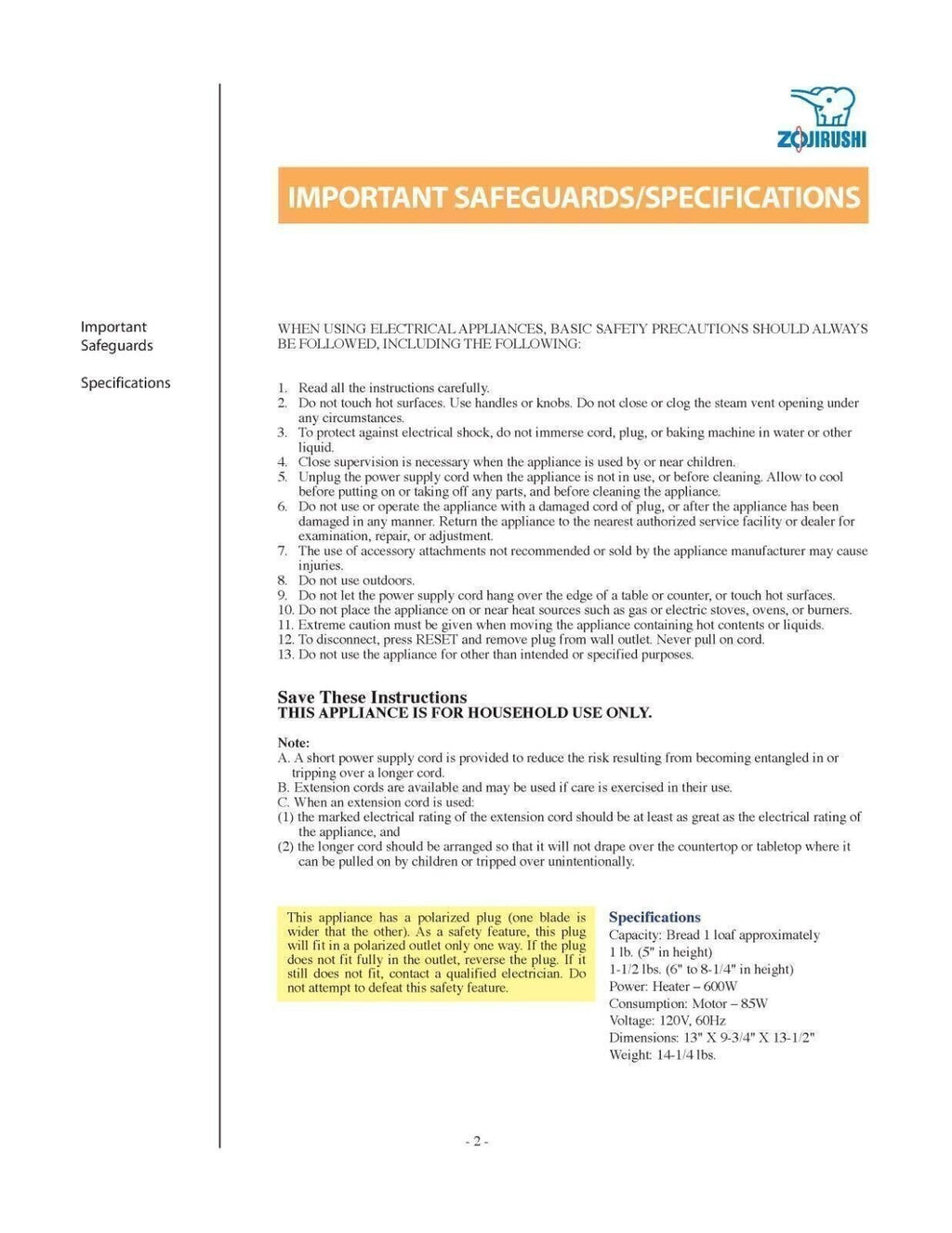 ZOJIRUSHI BBCC-Q15 User Manual Owners Instruction Book + Lots of Recipes!