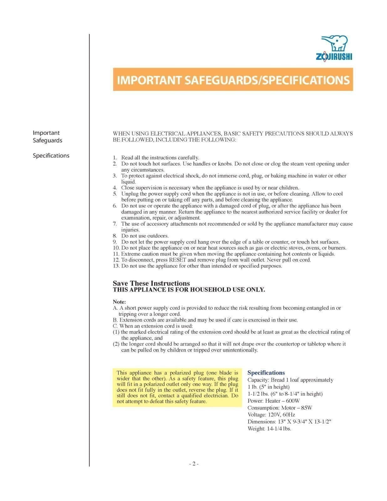 ZOJIRUSHI BBCC-Q15 User Manual Owners Instruction Book + Lots of Recipes!