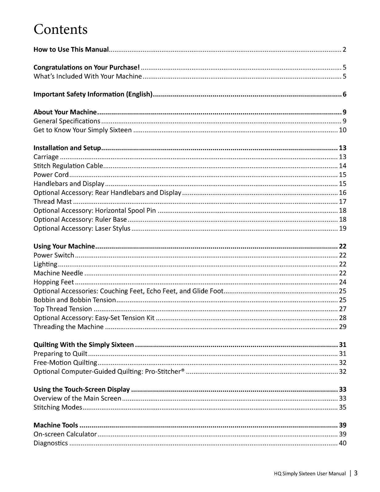 Handi Quilter HQ Simply Sixteen User Owners Manual Instruction - WIRE BINDING