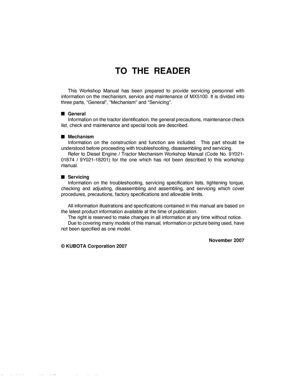 KUBOTA MX5100 WORKSHOP MANUAL WSM - STEEL WIRE BOUND - PROTECTIVE COVERS