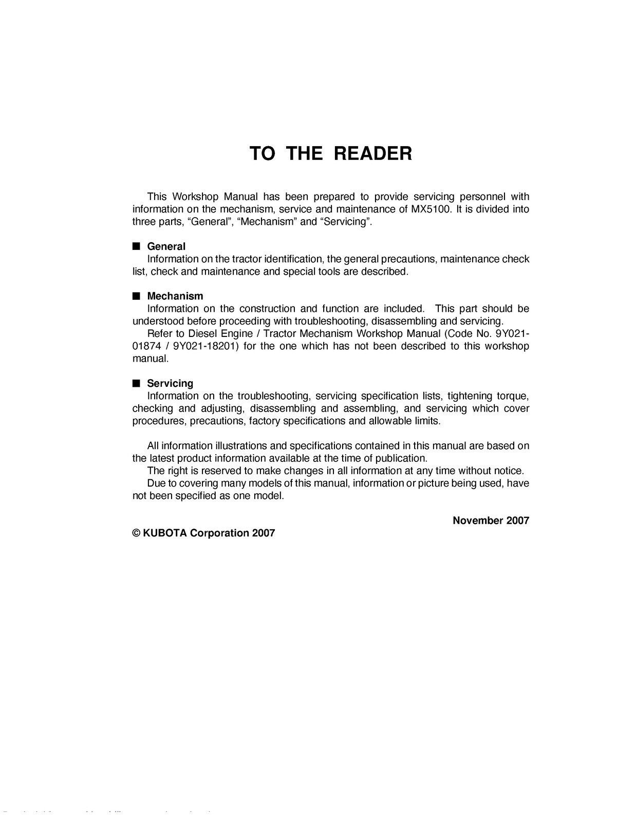 KUBOTA MX5100 WORKSHOP MANUAL WSM - STEEL WIRE BOUND - PROTECTIVE COVERS