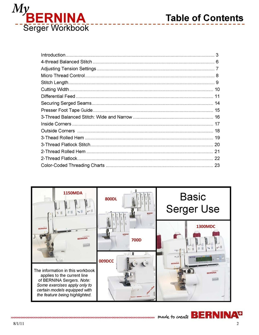 BERNINA Serger Workbook 1 Basic Serger Use - STEEL WIRE BOUND - TOUGH COVERS