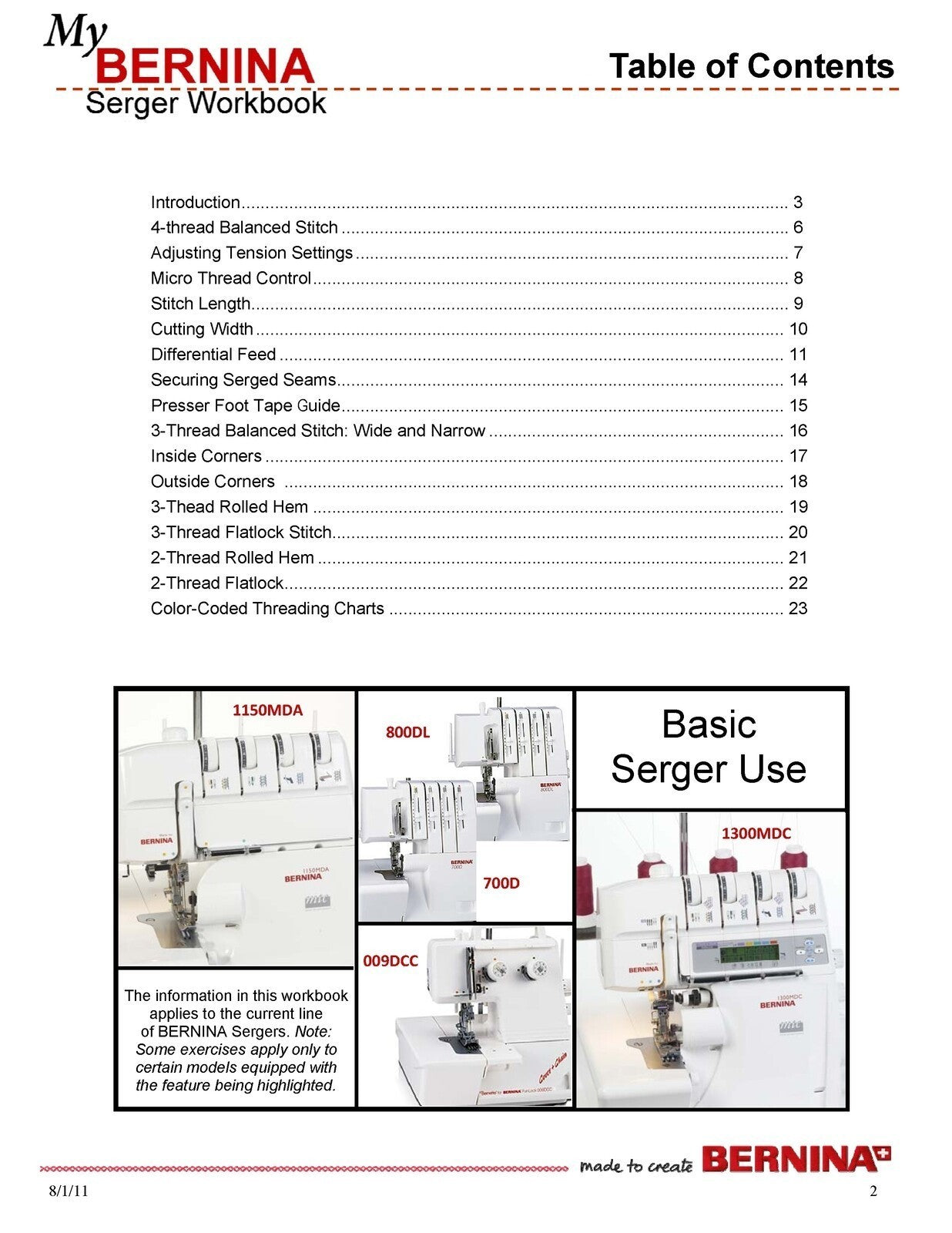 BERNINA Serger Workbook 1 Basic Serger Use - STEEL WIRE BOUND - TOUGH COVERS