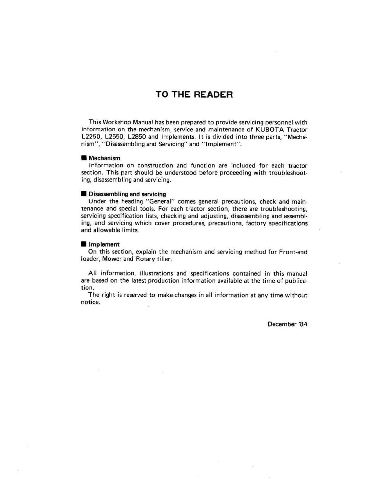 KUBOTA L2250 L2550 GST L2850 GST L3250 WORKSHOP MANUAL 642 PAGES - WIRE BOUND