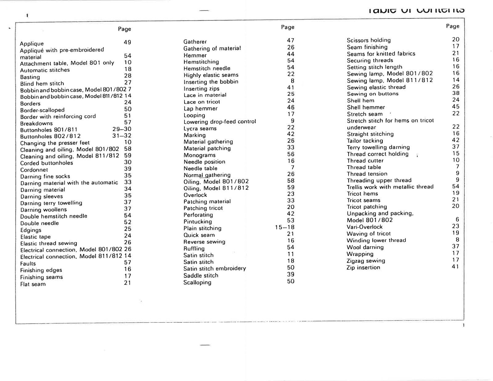 BERNINA 801 802 811 812 Sewing Machine Instruction Manual - WIRE BOUND - COVERS