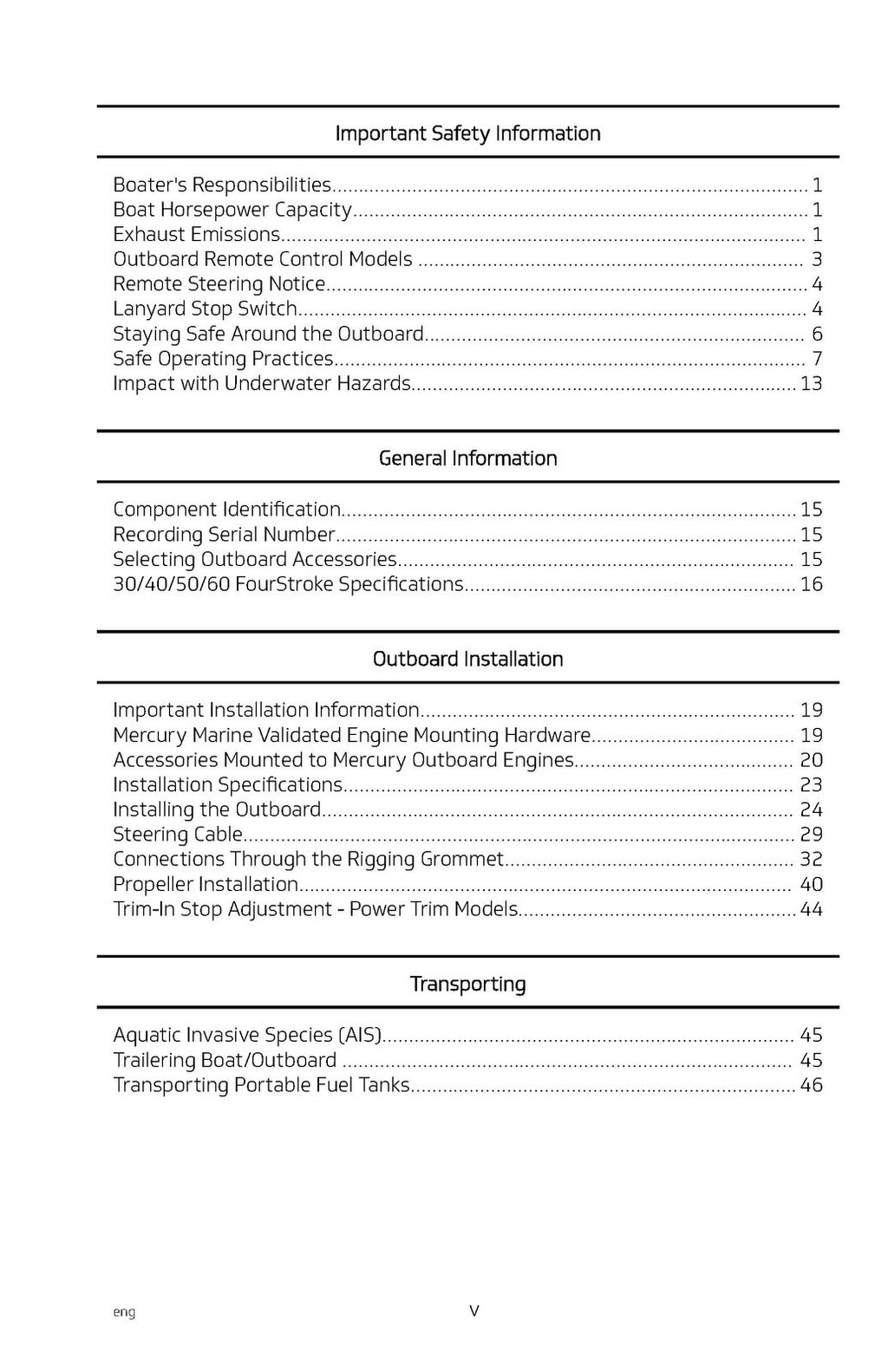 MERCURY 30 40 50 60 FOURSTROKE MOTOR OWNERS MANUAL - WIRE BOUND - TOUGH COVERS