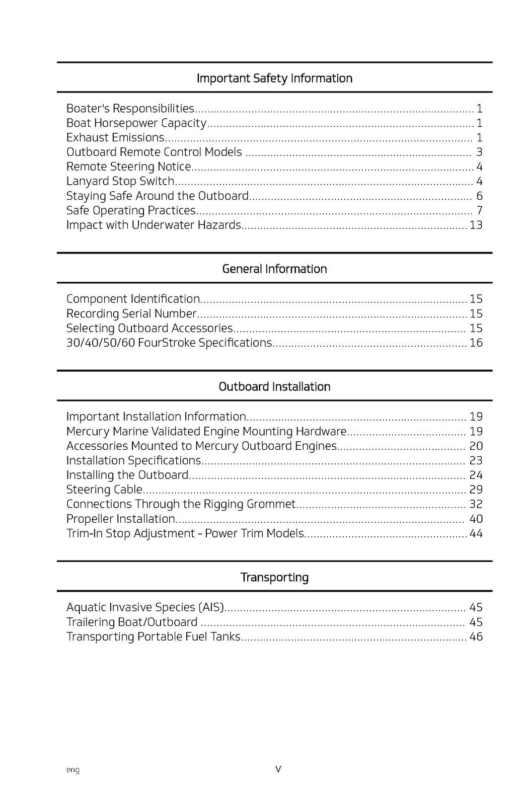 MERCURY 30 40 50 60 FOURSTROKE MOTOR OWNERS MANUAL - WIRE BOUND - TOUGH COVERS