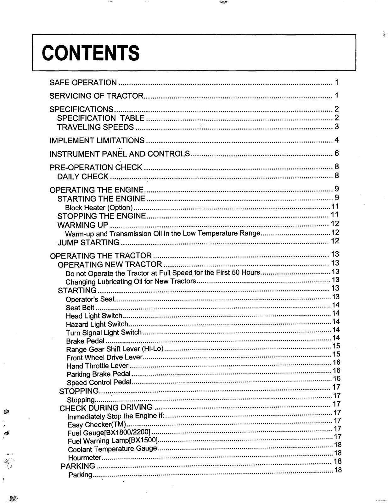 KUBOTA BX1500 1800 2200 TRACTOR OPERATORS MANUAL - WIRE BOUND, PROTECTIVE COVERS