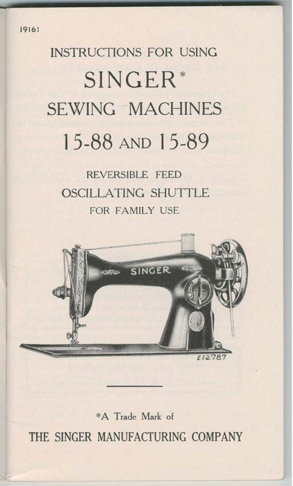 SINGER 15-88 15-89 Instruction Manual - WIRE BOUND - COVERS